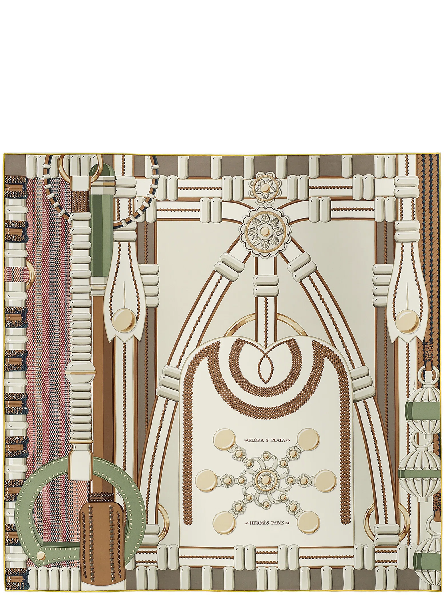 Платки Hermes Flora Y Plata Scarf 90 "Crème / Etoupe / Kaki" | Farsel