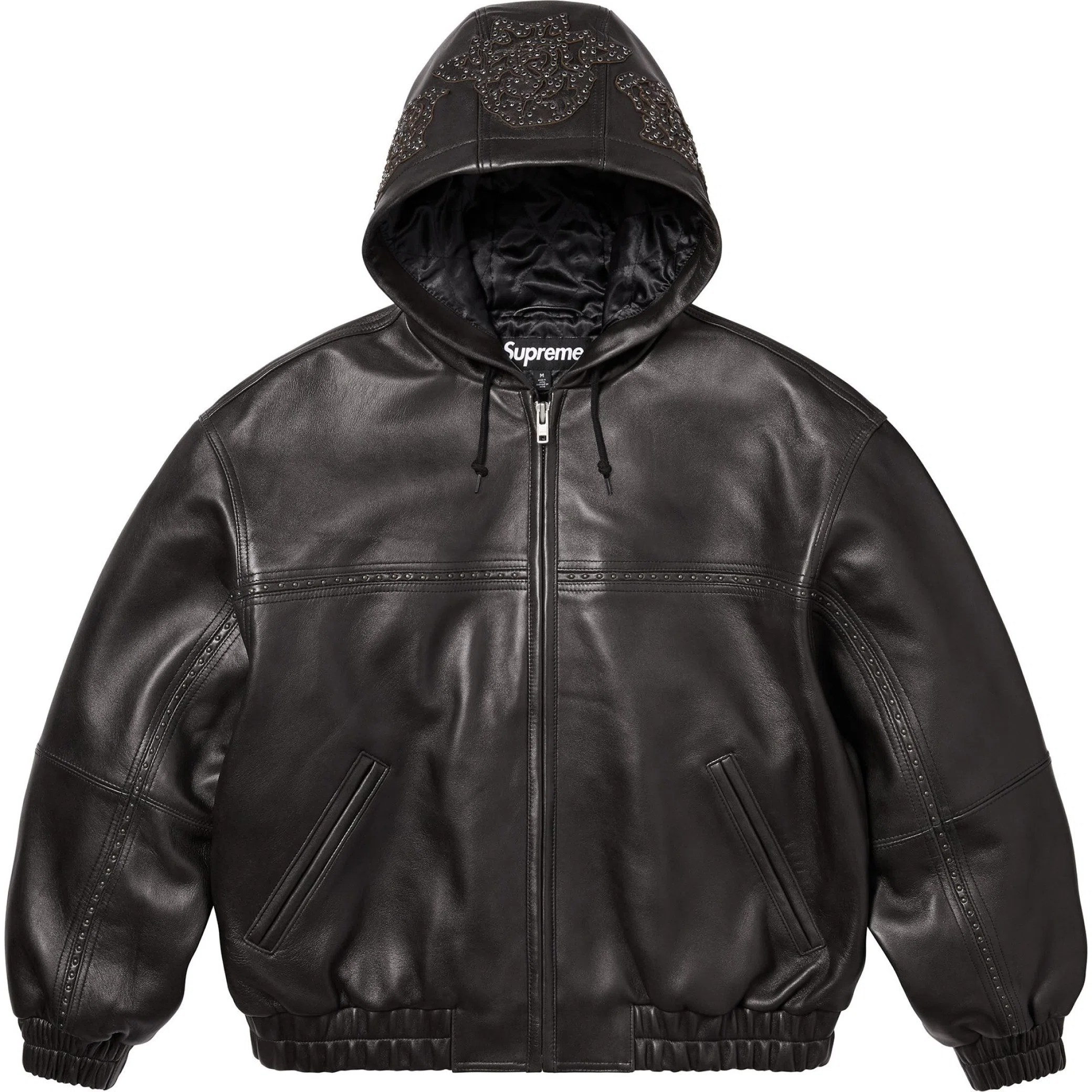 Куртки Supreme SS25 Studded Hooded Leather Jacket "Black" | Farsel