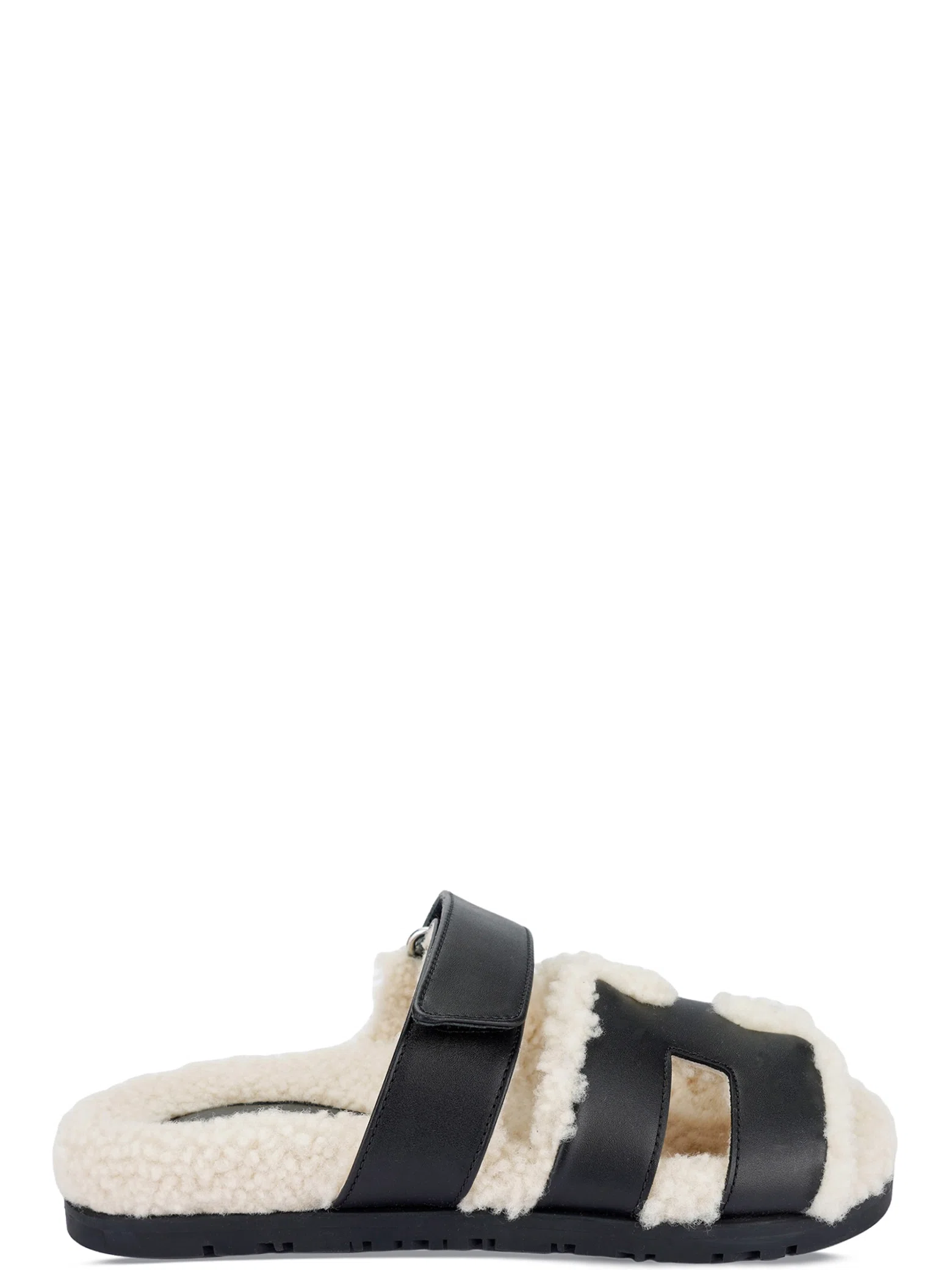 Сланцы Hermes Chypre Sherling WMNS "Noir Ecru Calfskin" | Farsel