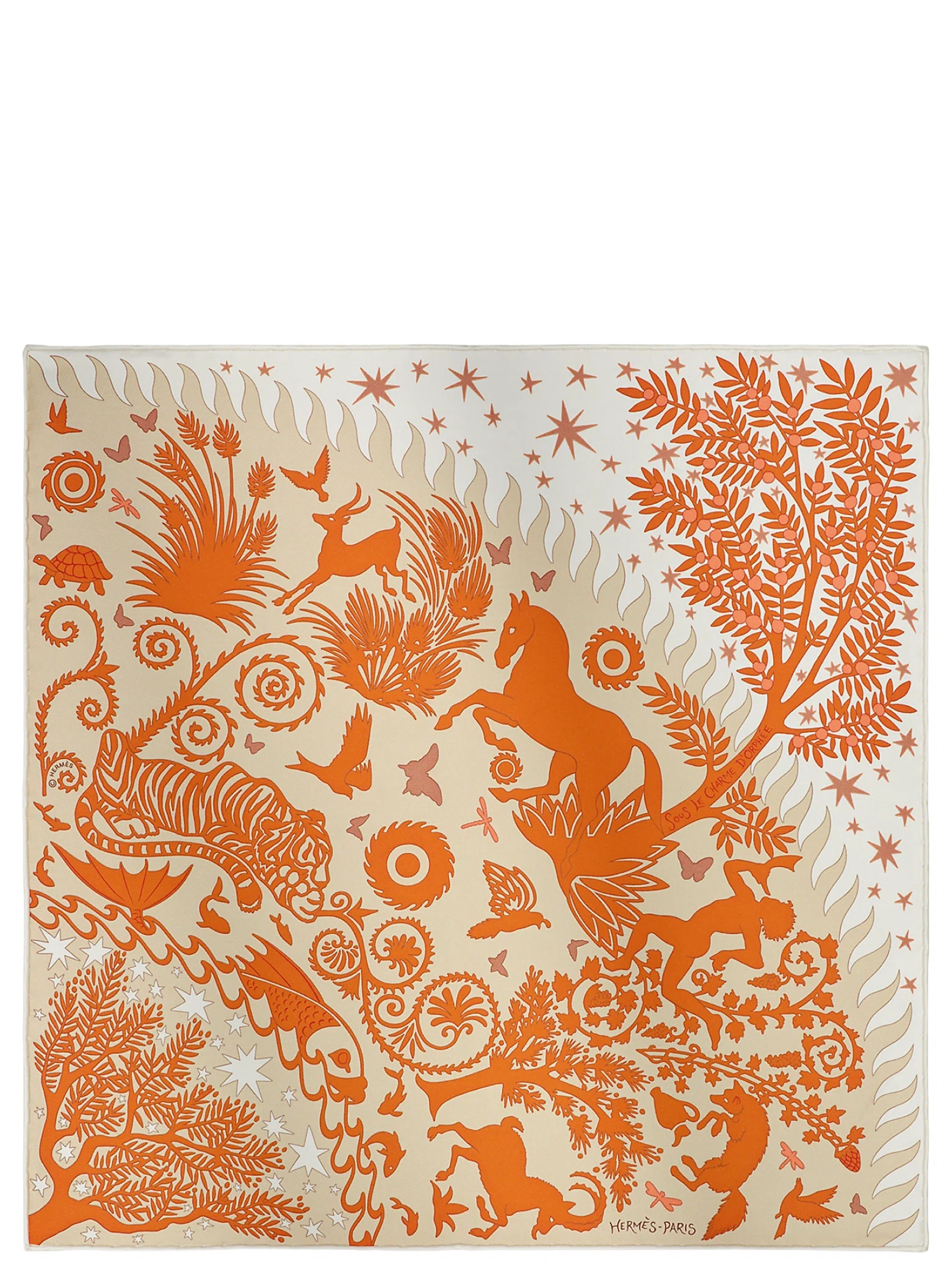Платки Hermes Sous le Charme d'Orphee Detail scarf 45 "Blanc Cassé / Orange Cuit / Beige" | Farsel