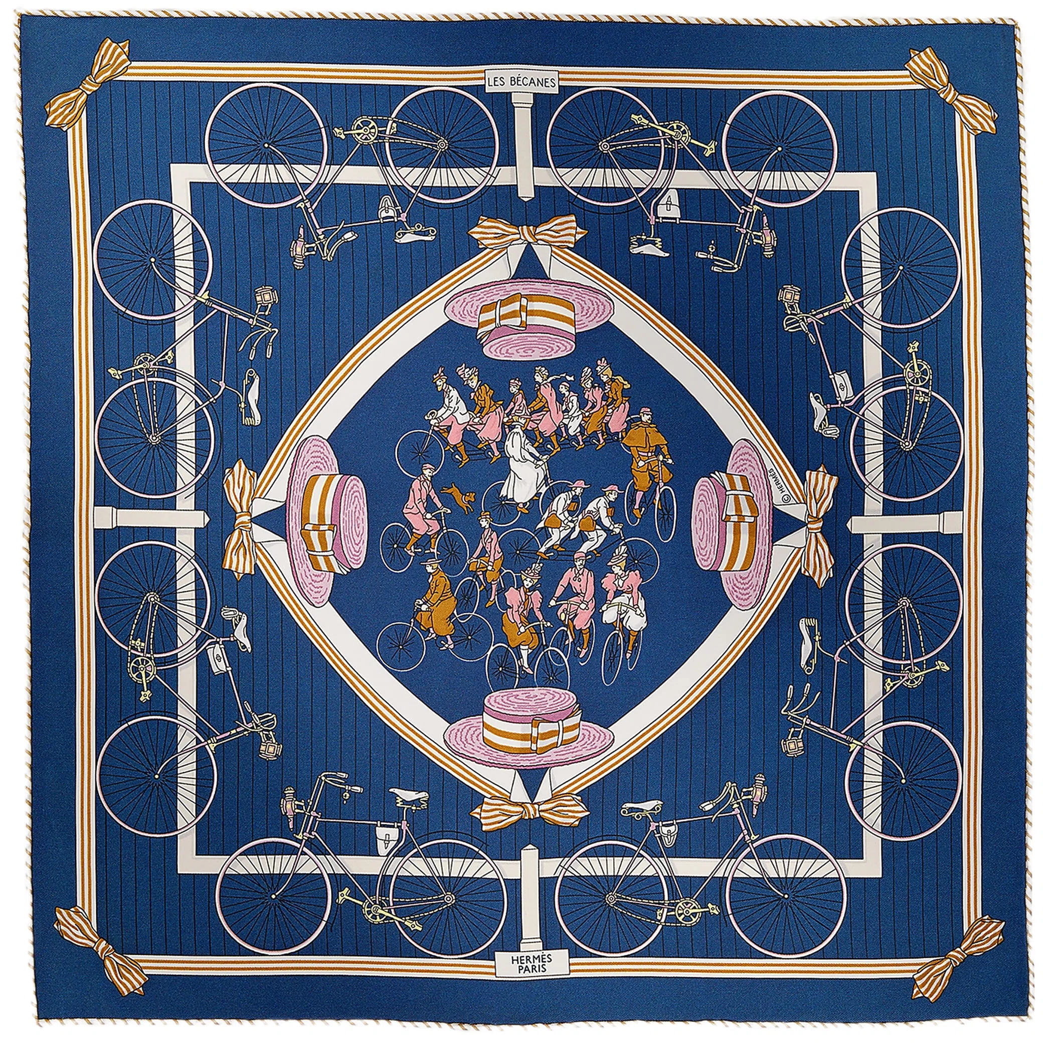 Платки Hermes Les Becanes Scarf 45 "Marine / Violon / Blanc" | Farsel