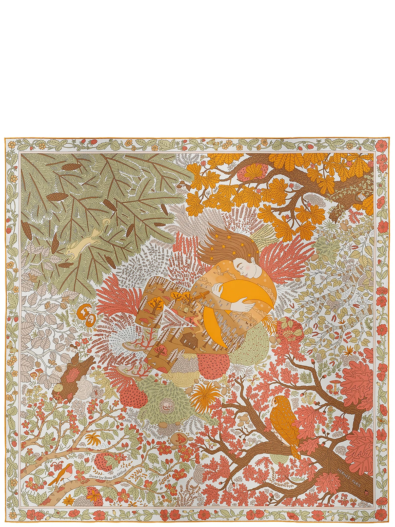 Платки Hermes Dans les Bras de Selene Scarf 90 "Vert Amande / Bouton d'Or / Blanc" | Farsel