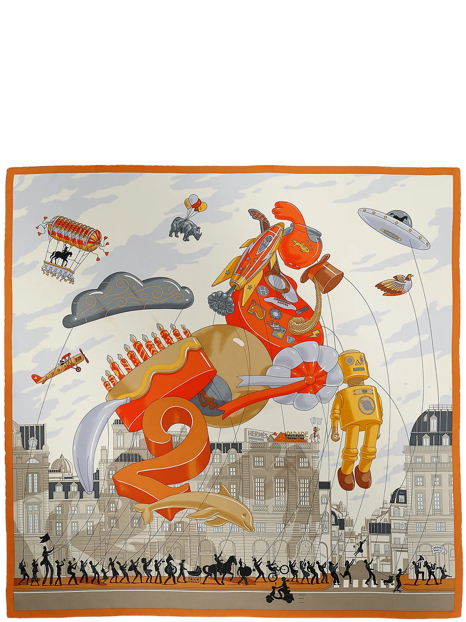 Платки Hermes Hermès Parade Scarf 90 "Crème / Orange Cuit / Tourterelle" | Farsel