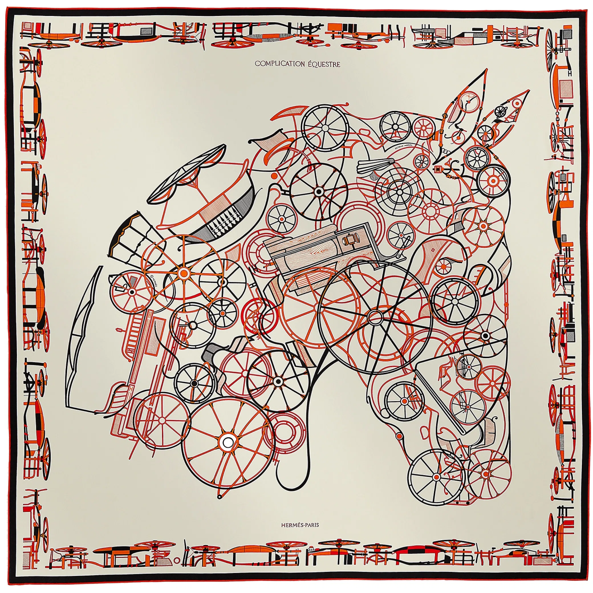 Платки Hermes Complication Equestre Scarf 90 "Crème / Orange / Noir" | Farsel