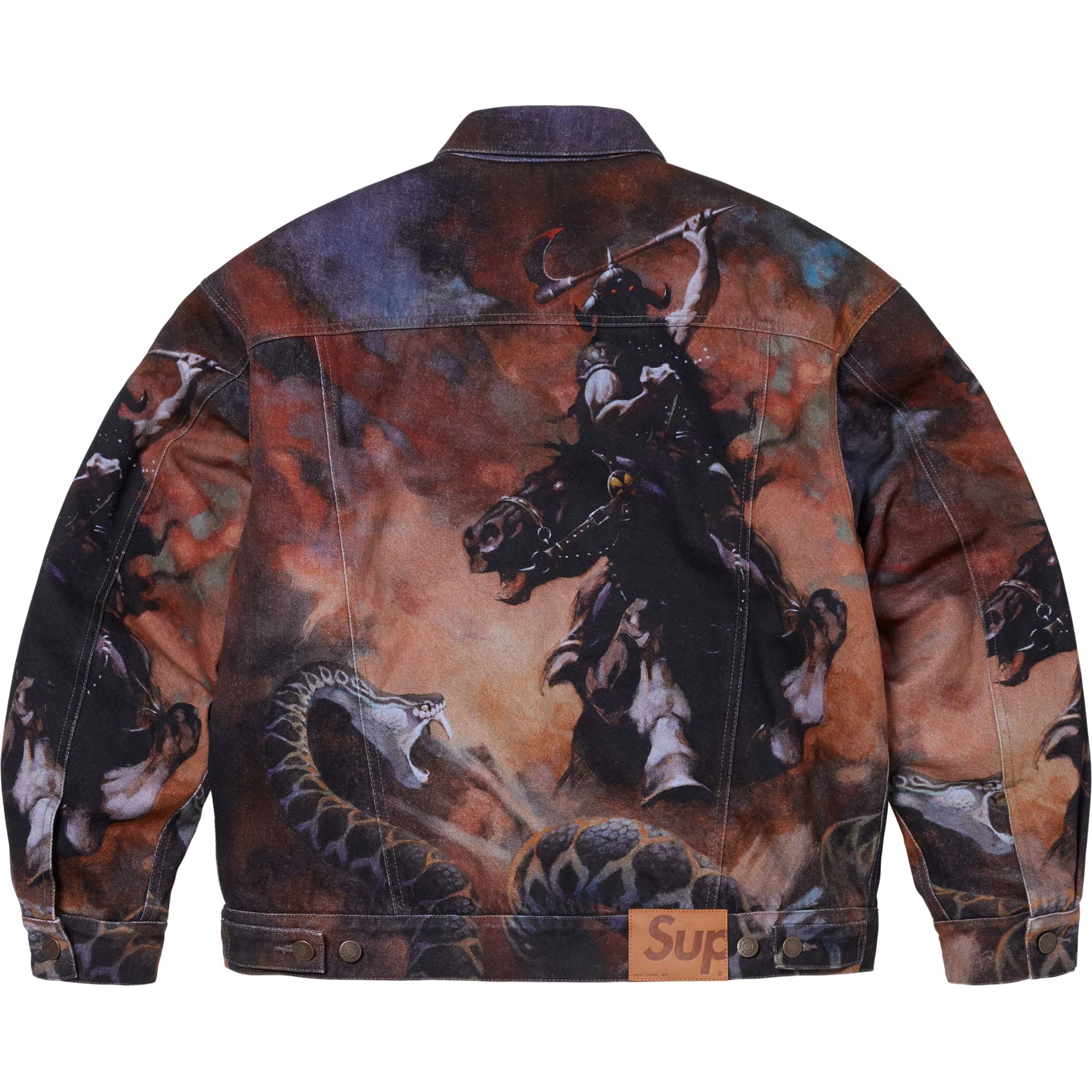  Supreme FW24 Frank Frazetta Faux Shearling Lined Trucker Jacket "Multicolor" | Farsel