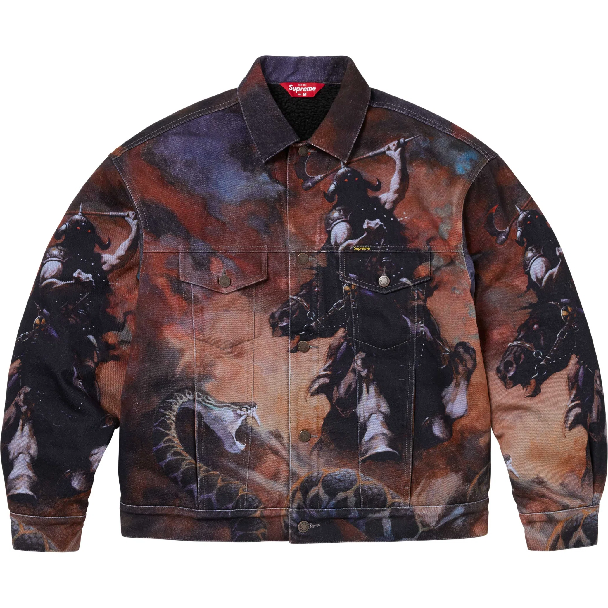  Supreme FW24 Frank Frazetta Faux Shearling Lined Trucker Jacket "Multicolor" | Farsel