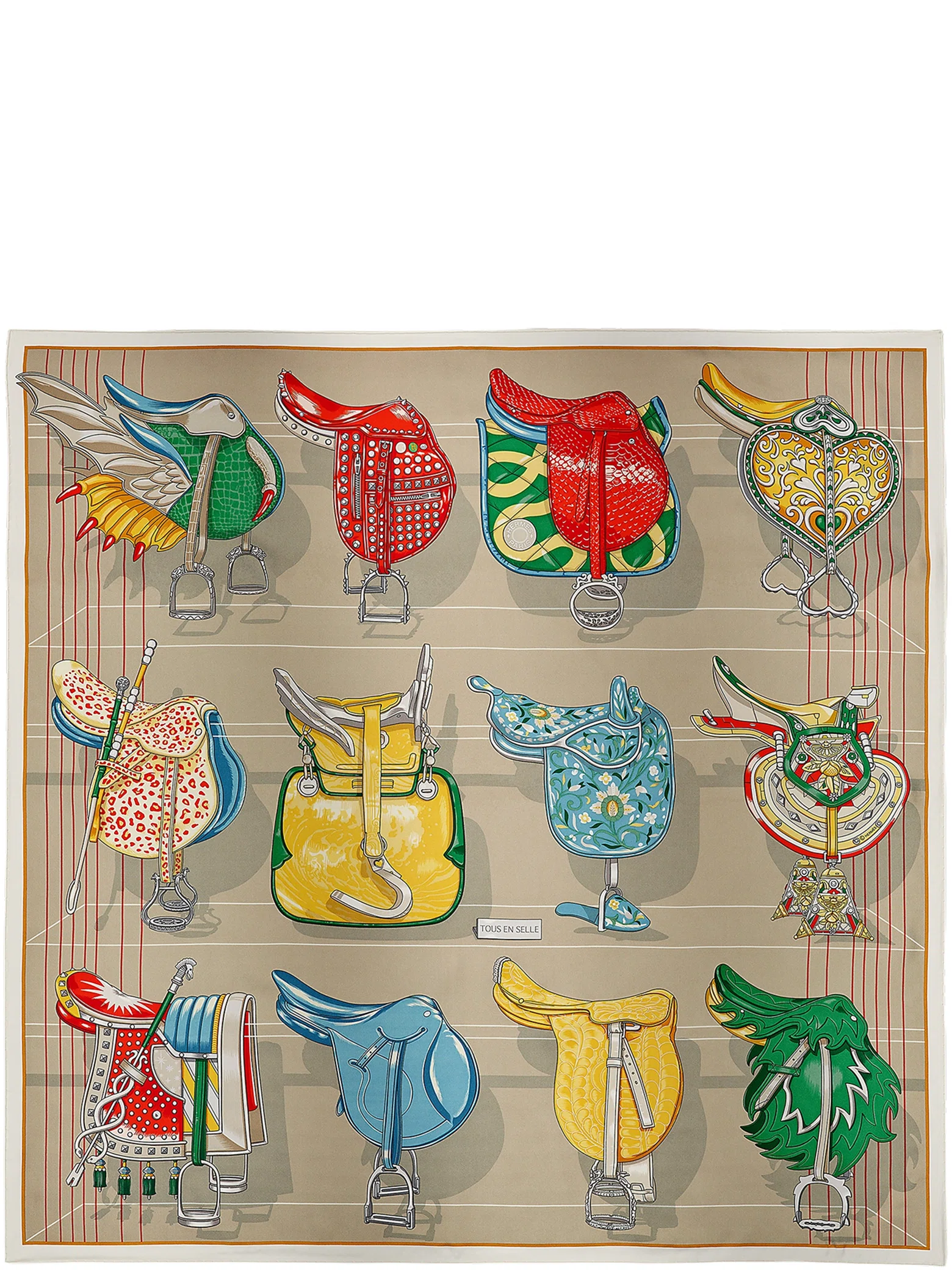 Платки Hermes Tous En Selle Scarf 90 "Blanc / Gris / Multicolore" | Farsel