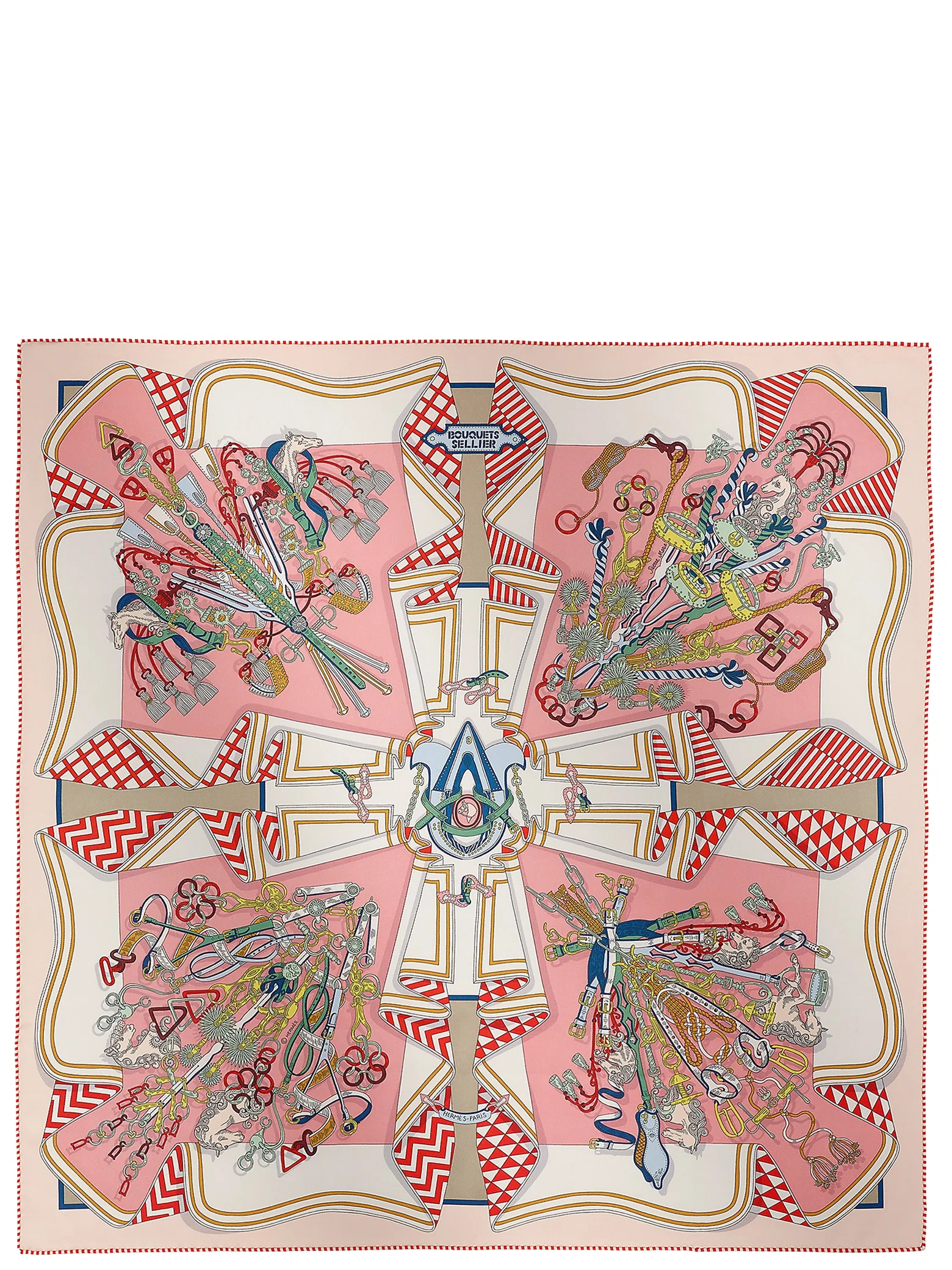 Платки Hermes Bouquets Sellier Scarf 70 "Rose / Blanc / Multicolore" | Farsel