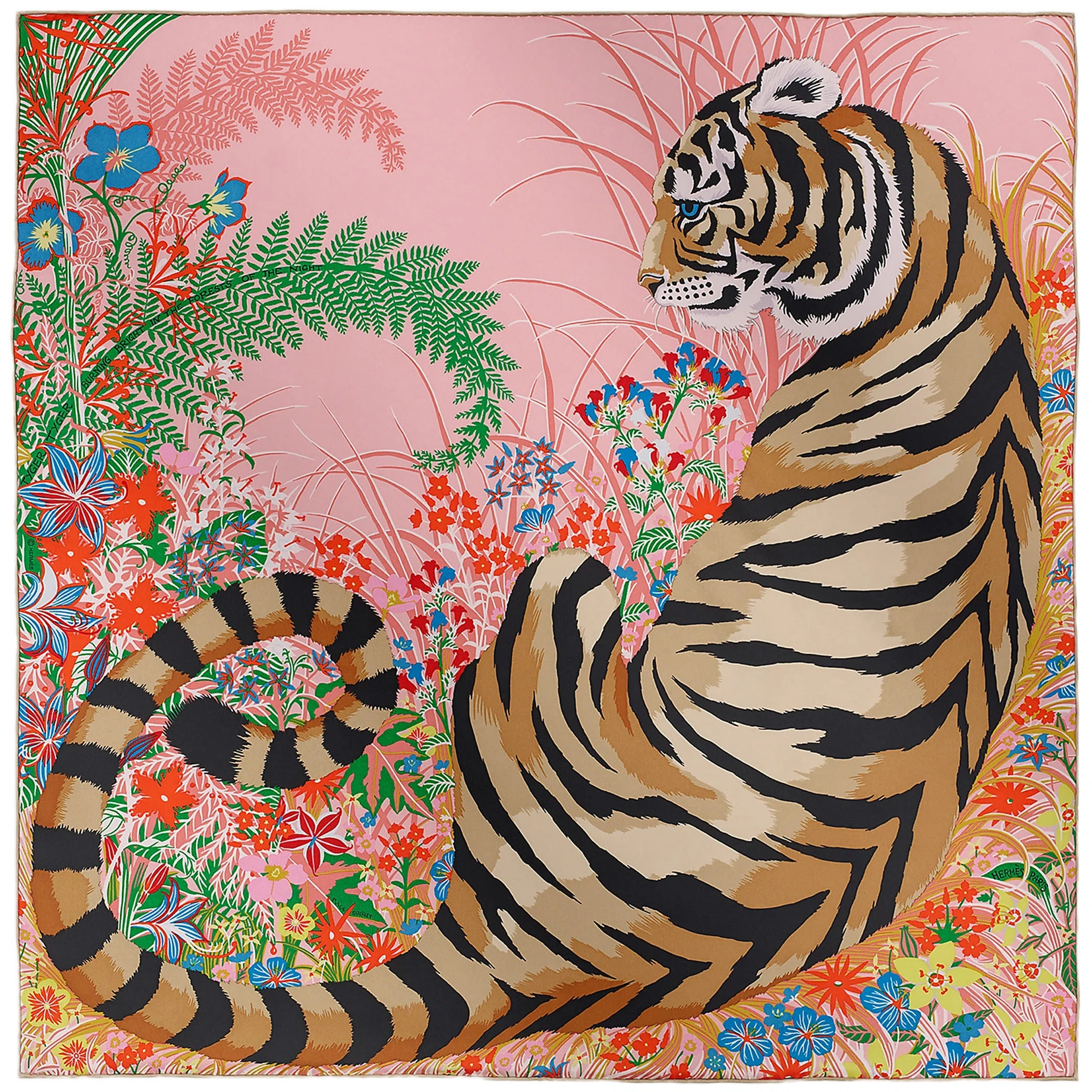 Платки Hermes Tyger Tyger Scarf 70 "Rose / Beige Doré / Multicolore" | Farsel