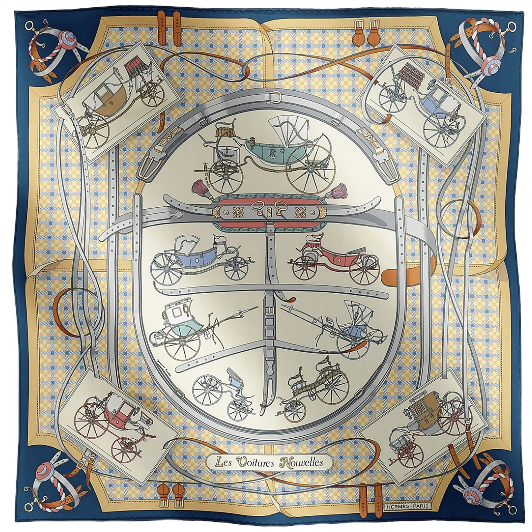Платки Hermes Les Voitures Nouvelles Scarf 70 "Bleu" | Farsel