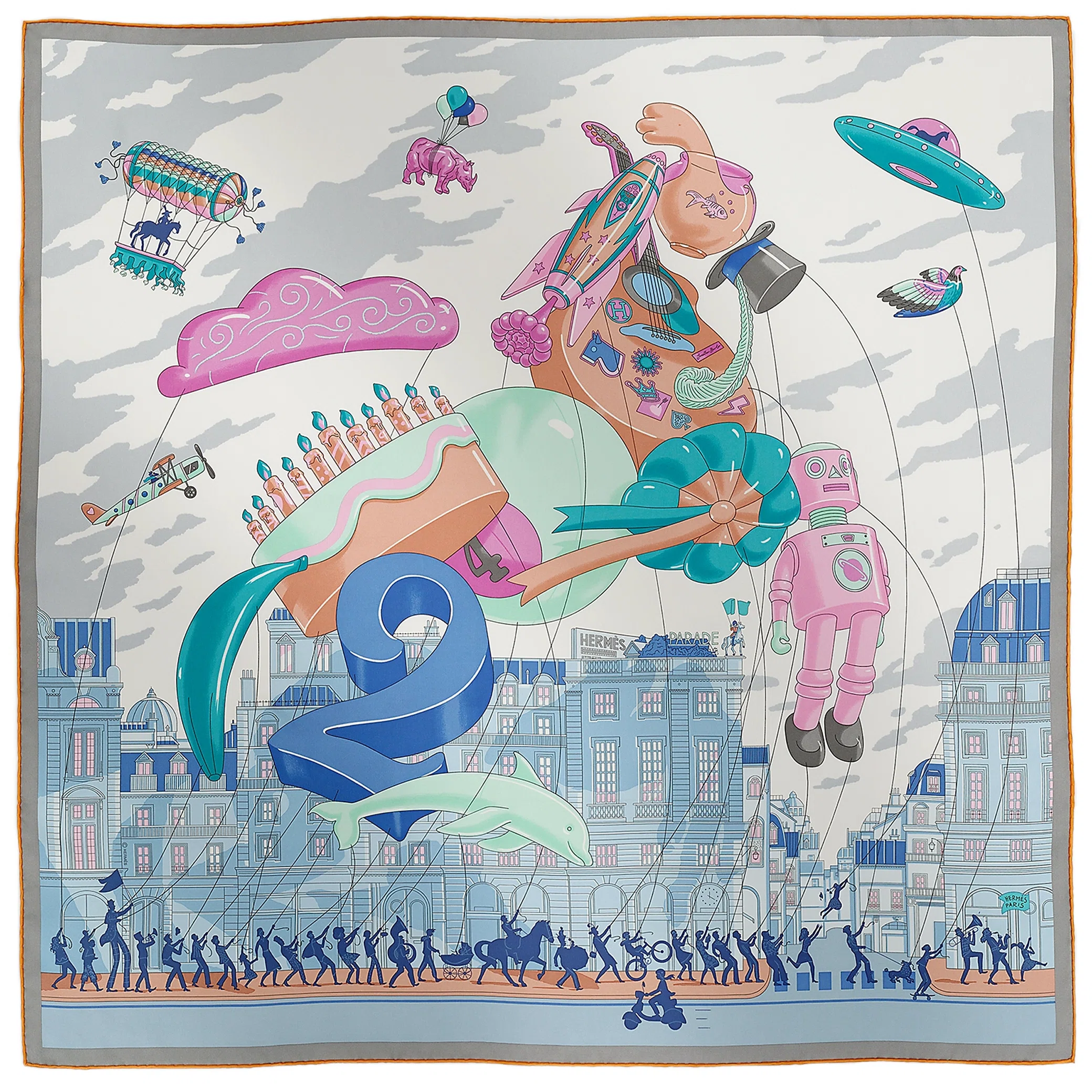 Платки Hermes Hermès Parade Scarf 90 "Blanc / Bleu / Rose" | Farsel