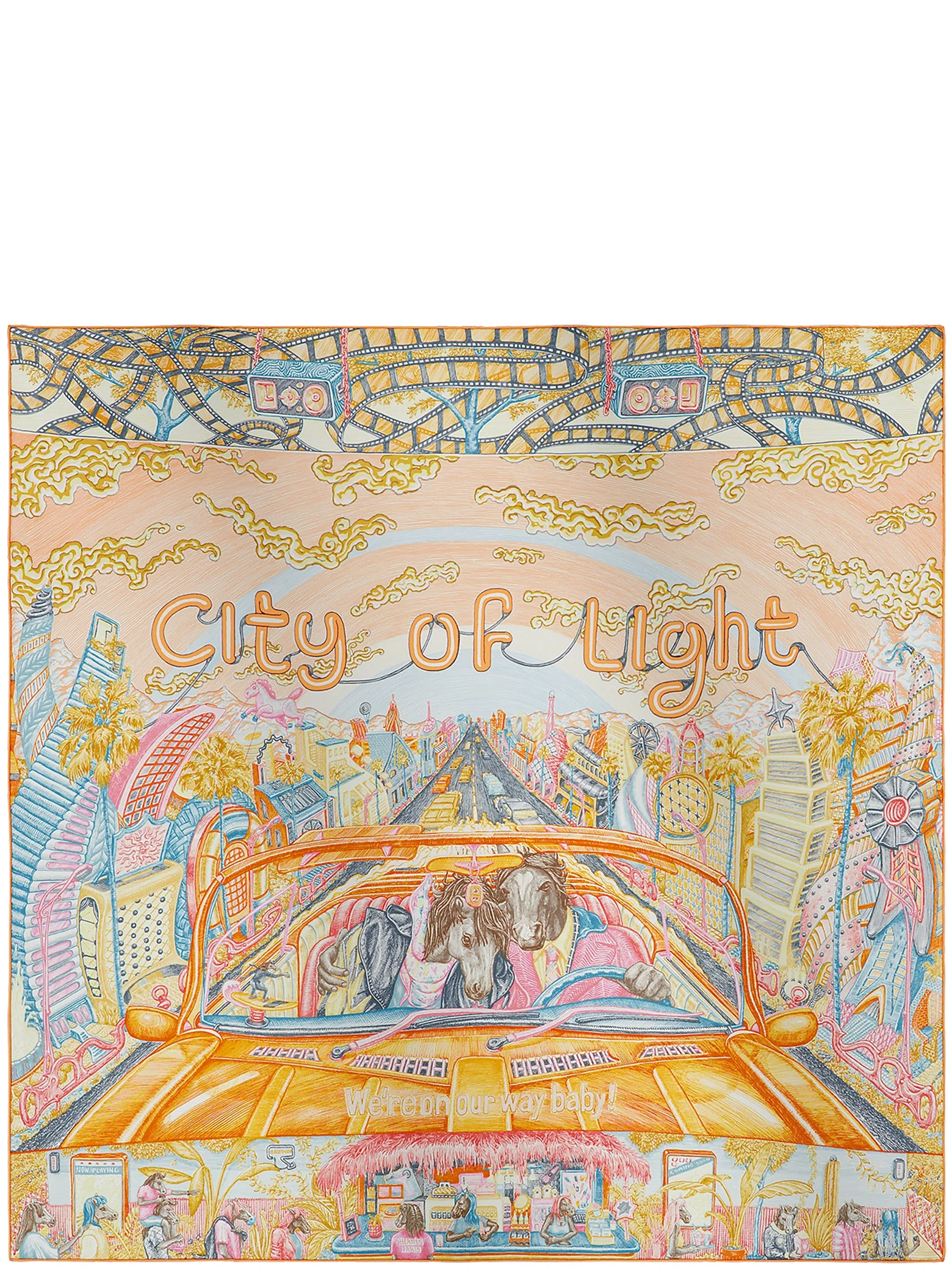 Платки Hermes City Of Light Scarf 90 "Orange / Pétrole / Vieux Rose" | Farsel