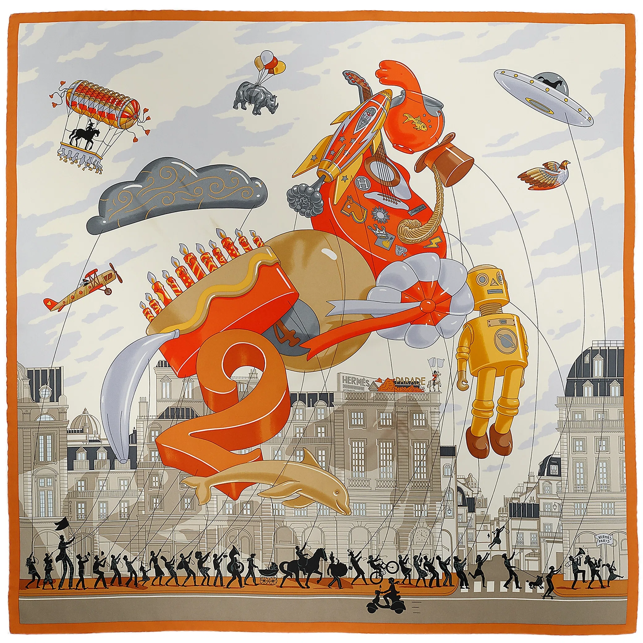 Платки Hermes Hermès Parade Scarf 90 "Crème / Orange Cuit / Tourterelle" | Farsel