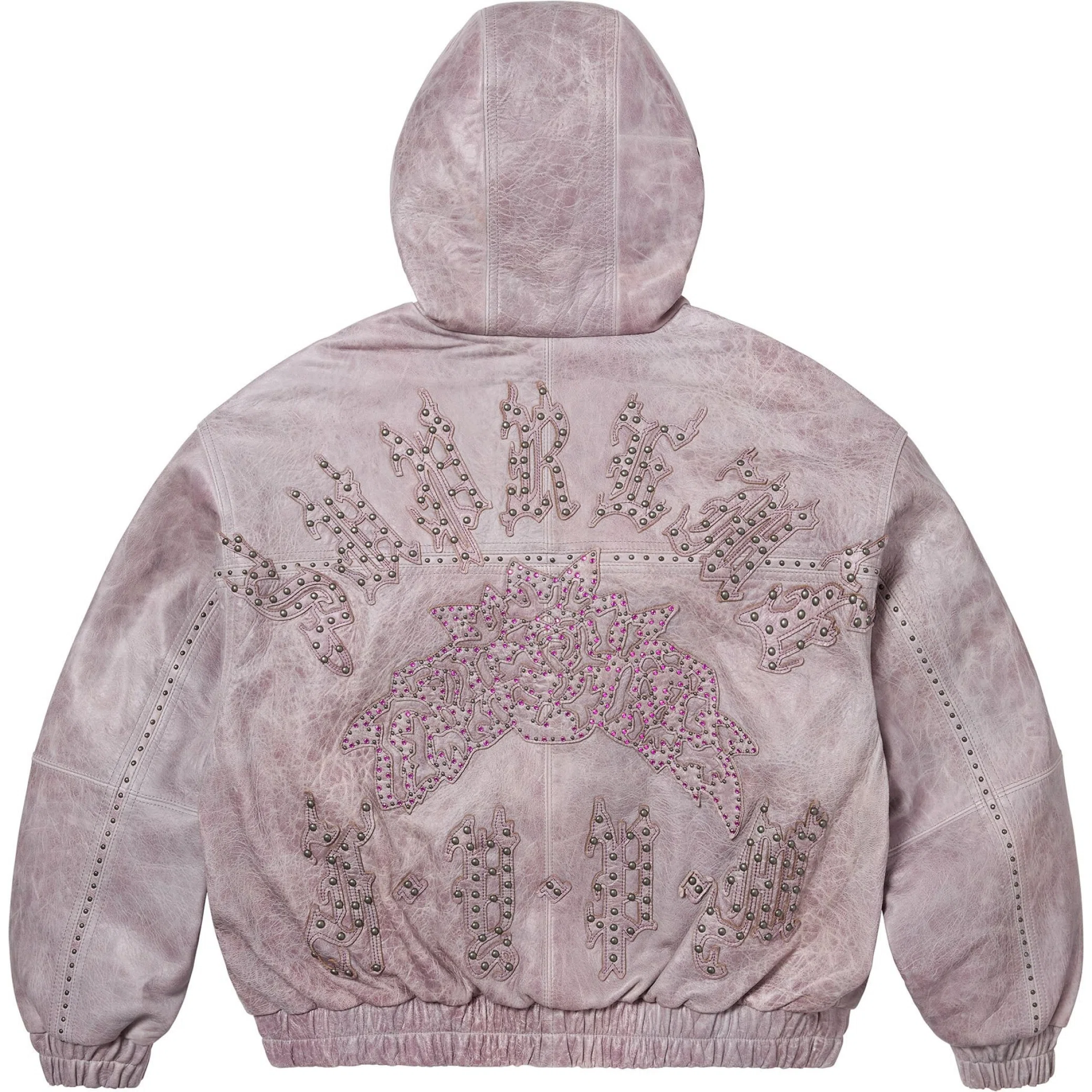 Куртки Supreme SS25 Studded Hooded Leather Jacket "Lilac" | Farsel