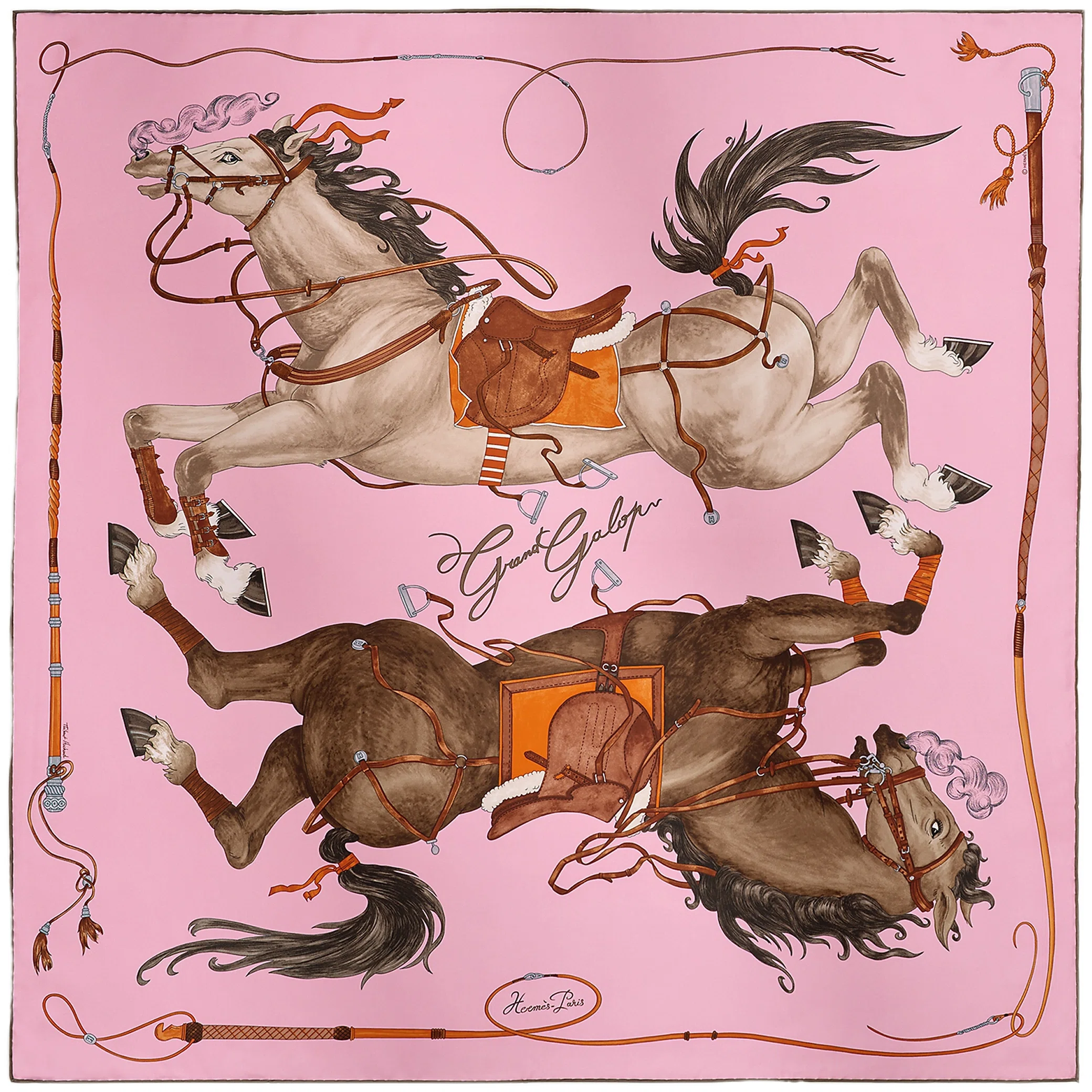 Платки Hermes Grand Galop Scarf 90 "Rose Dragée / Alezan / Anthracite" | Farsel