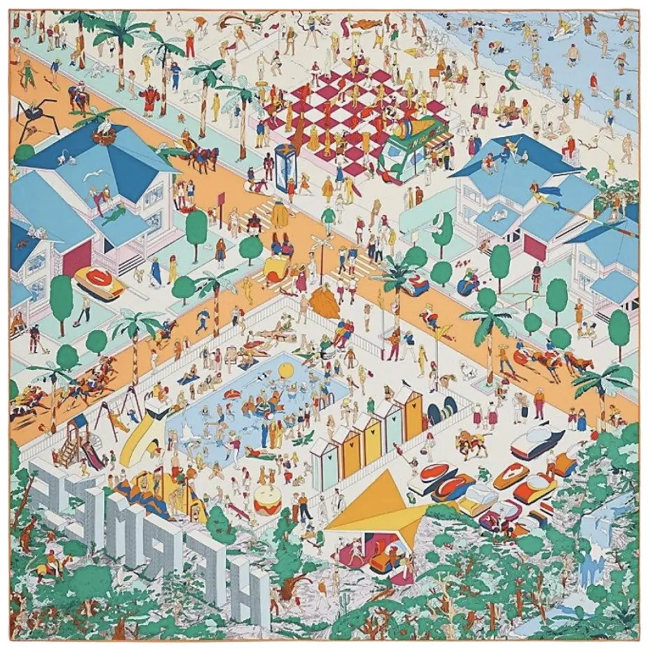 Платки Hermes Hermes On The Beach Scarf 90 "Bleu / Vert / Rouge" | Farsel