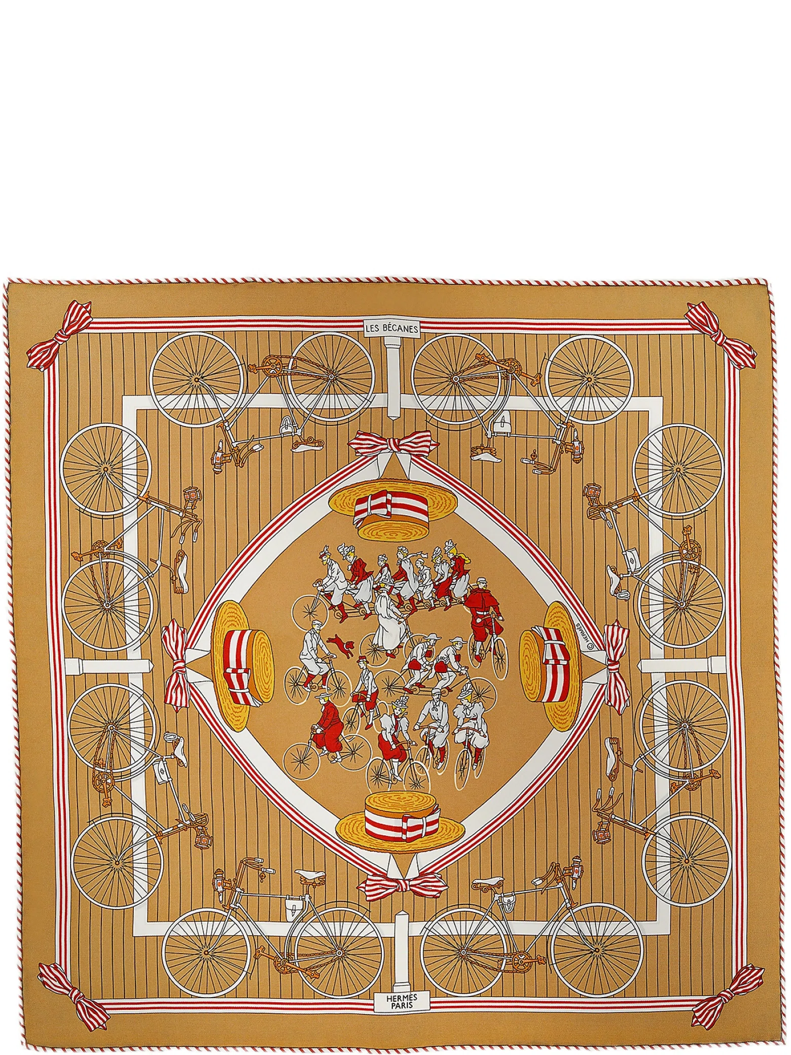 Платки Hermes Les Becanes Scarf 45 "Beige Doré / Rouge / Blanc" | Farsel