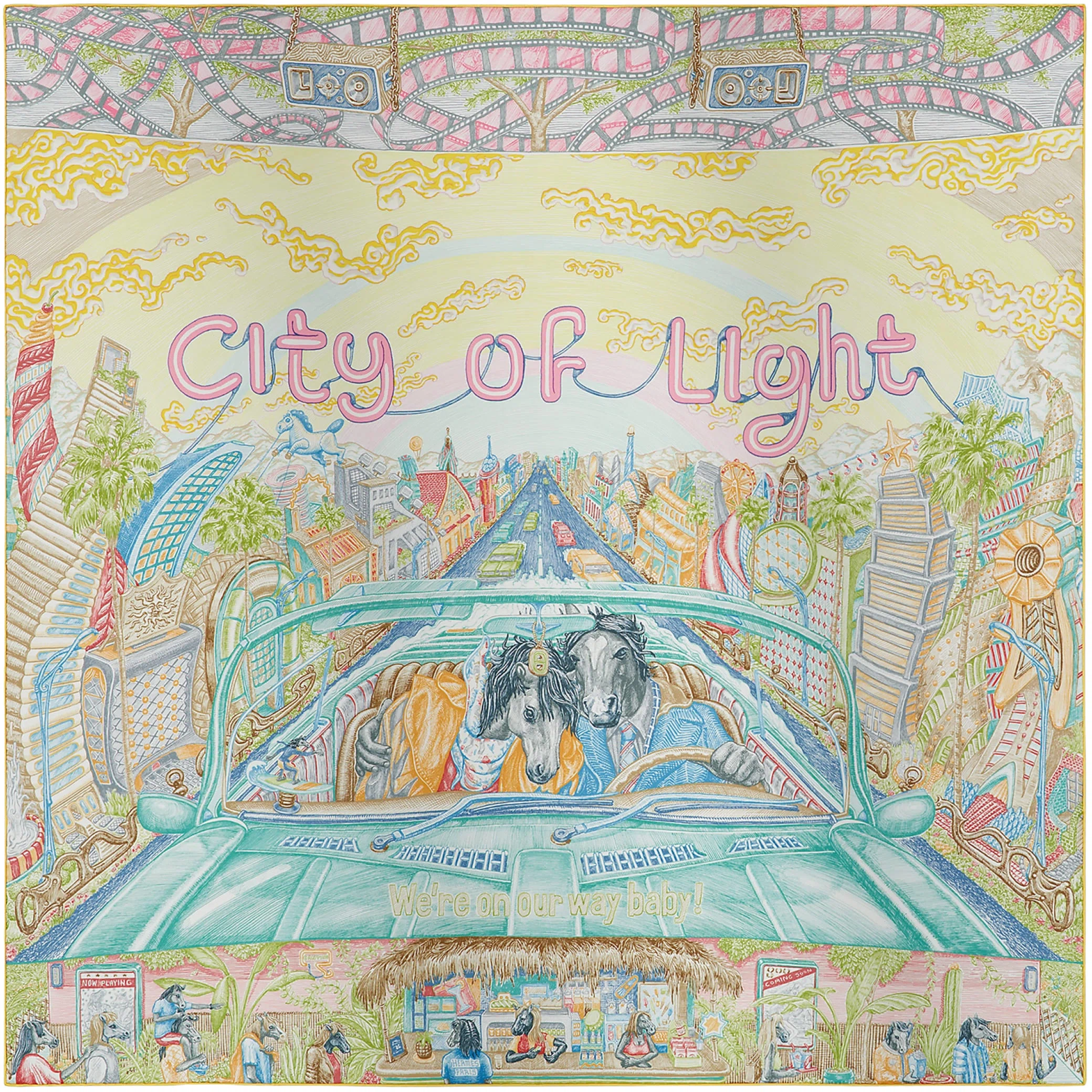 Платки Hermes City Of Light Scarf 90 "Jaune / Céladon / Rose" | Farsel