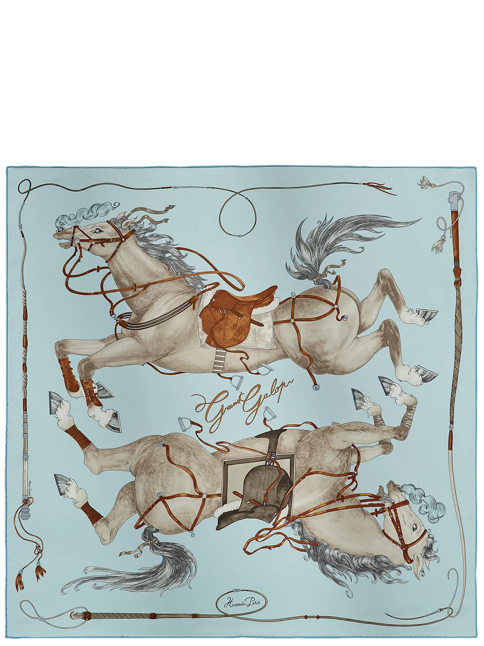 Платки Hermes Grand Galop Scarf 90 "Bleu Ciel / Gris / Cuir" | Farsel
