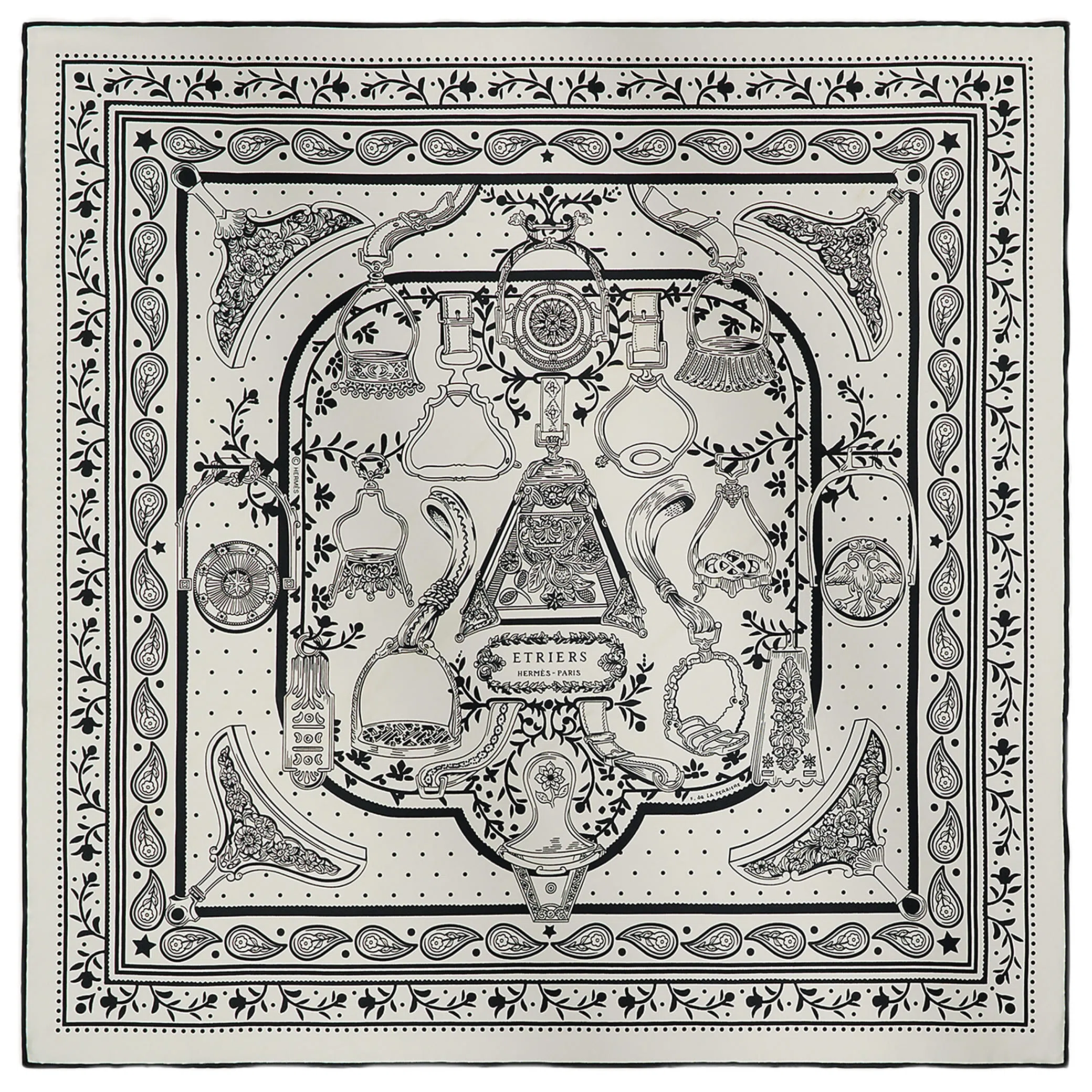 Платки Hermes Etriers Remix Bandana 55 "Blanc / Noir" | Farsel