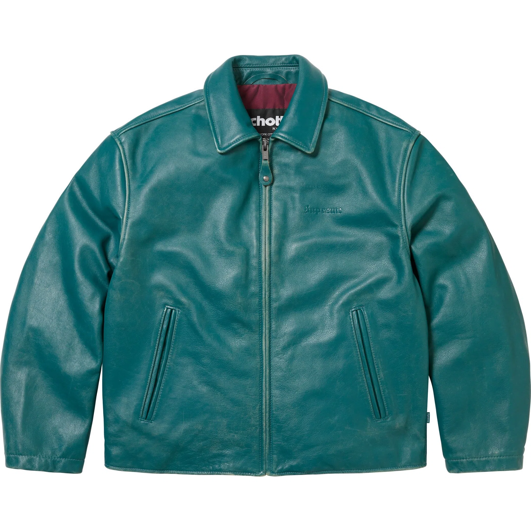  Supreme FW25 Schott Leather Racer Jacket "Teal" | Farsel