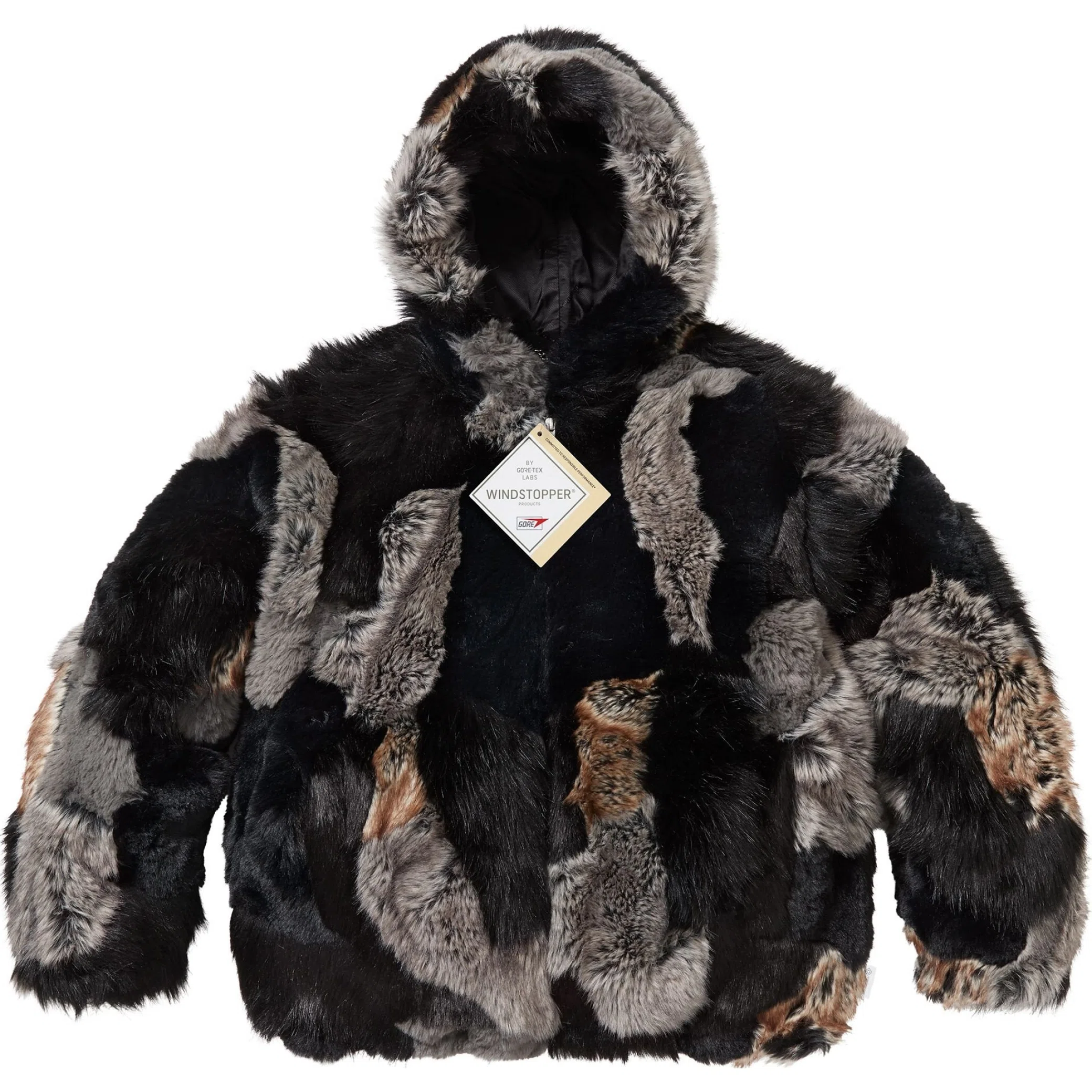  Supreme FW25 Patchwork WINDSTOPPER Hooded Faux Fur Jacket "Black" | Farsel