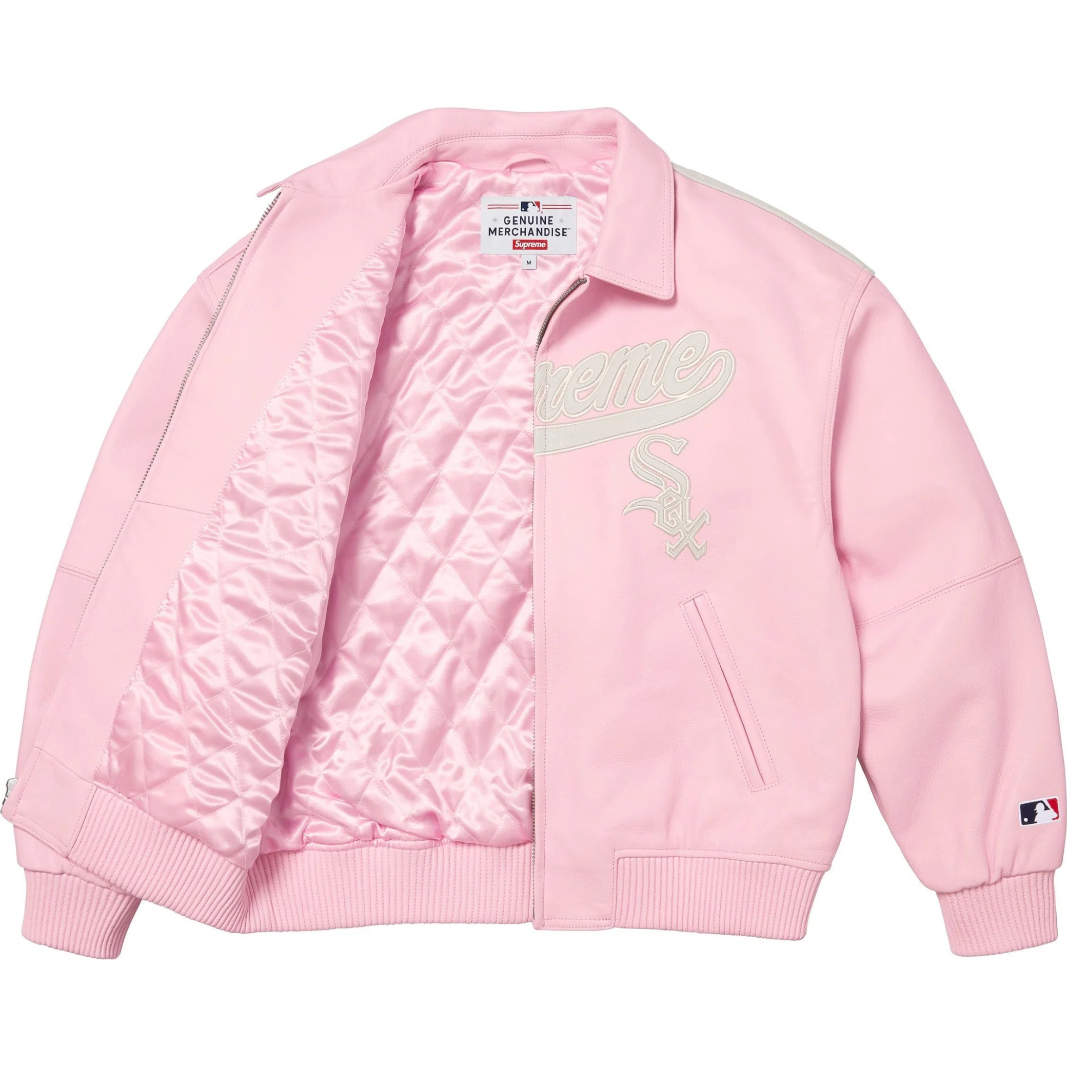 Куртки Supreme FW25 Chicago White Sox Leather Varsity Jacket "Pink" | Farsel