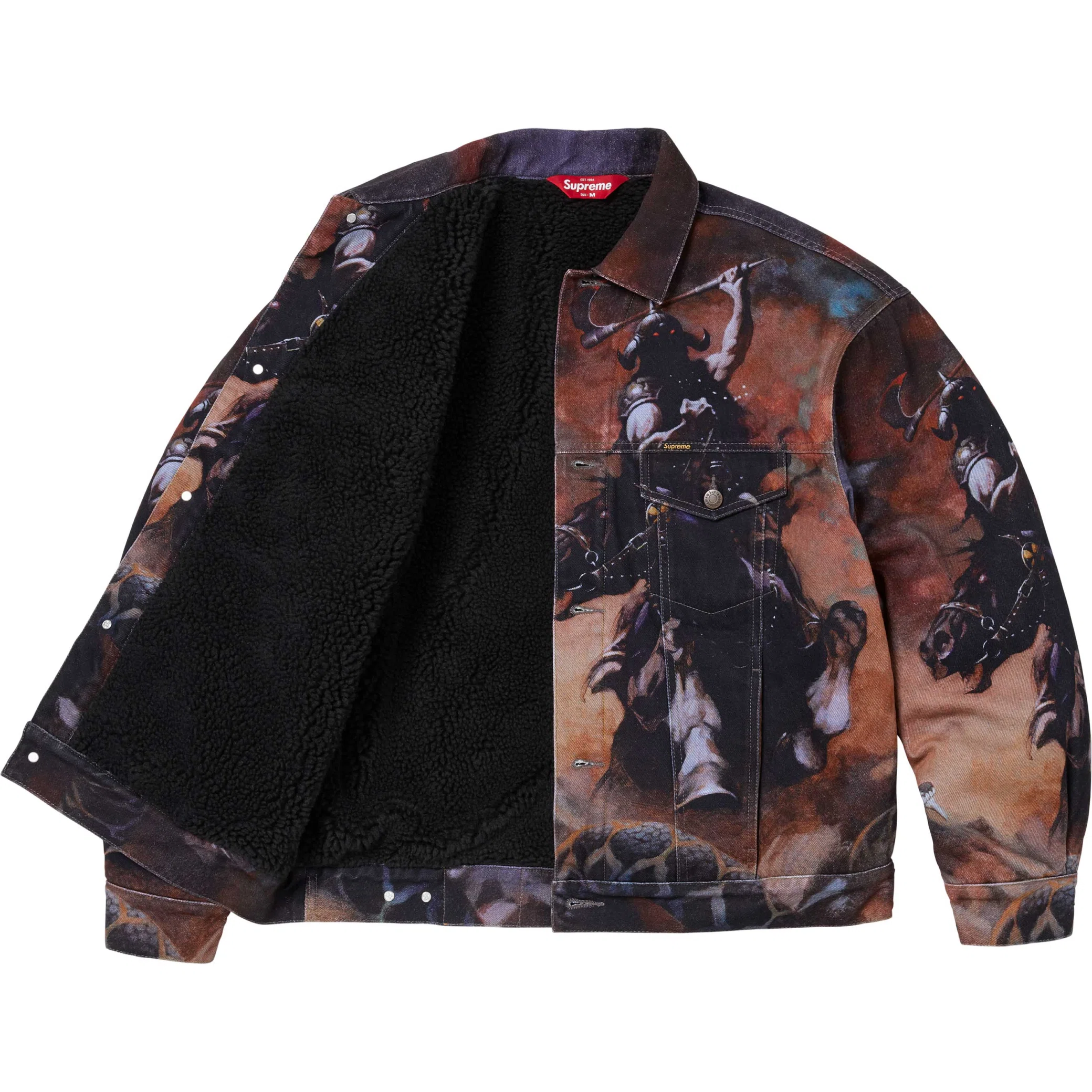 Куртки Supreme FW24 Frank Frazetta Faux Shearling Lined Trucker Jacket "Multicolor" | Farsel