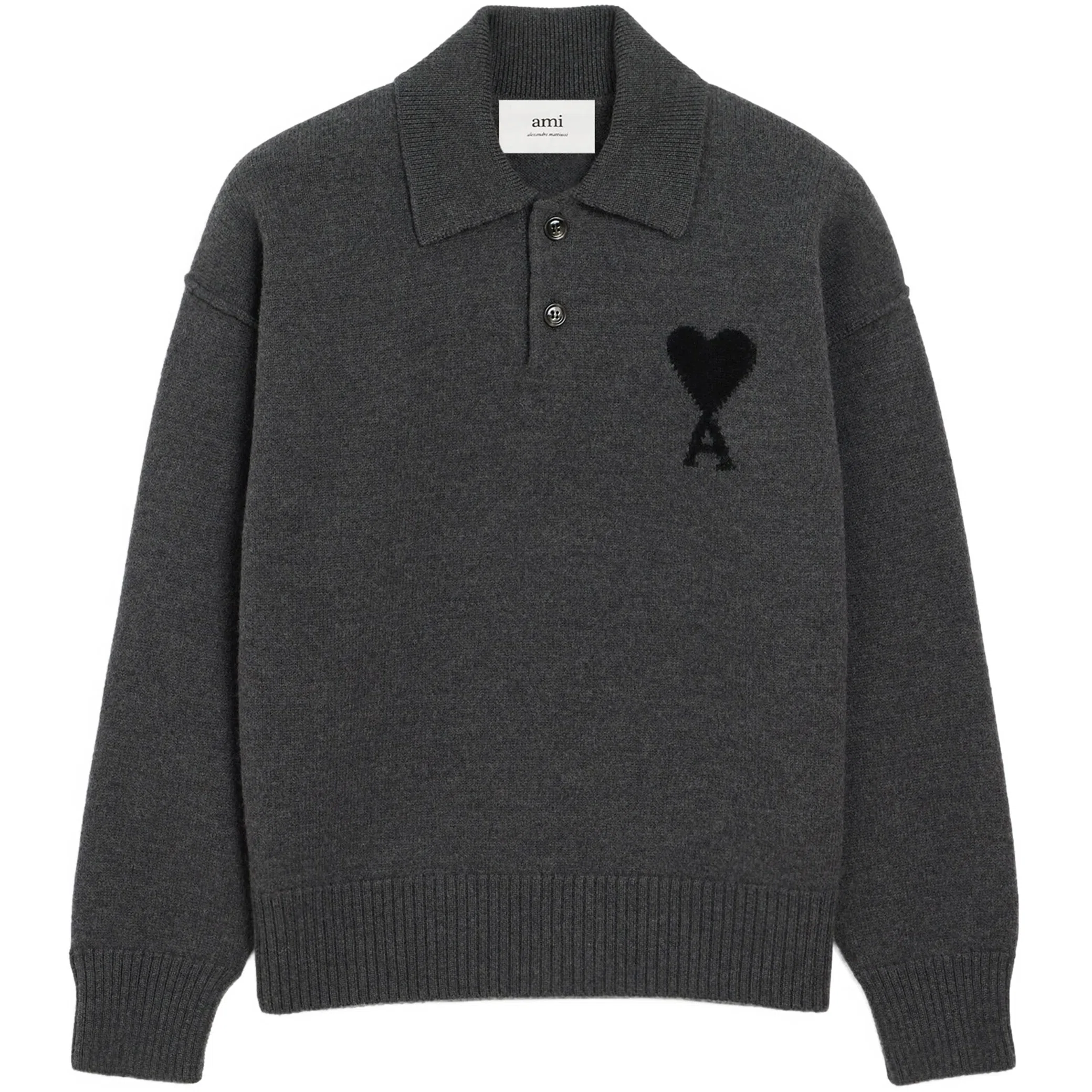 Свитеры Ami Paris Wool Ami De Coeur Polo "Heather Grey / Black" | Farsel