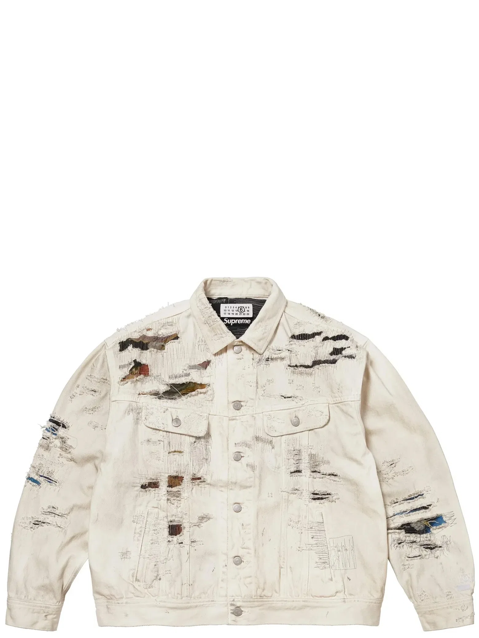 Куртки Supreme SS26 MM6 Maison Margiela x Distressed Selvedge Denim Trucker Jacket "White" | Farsel