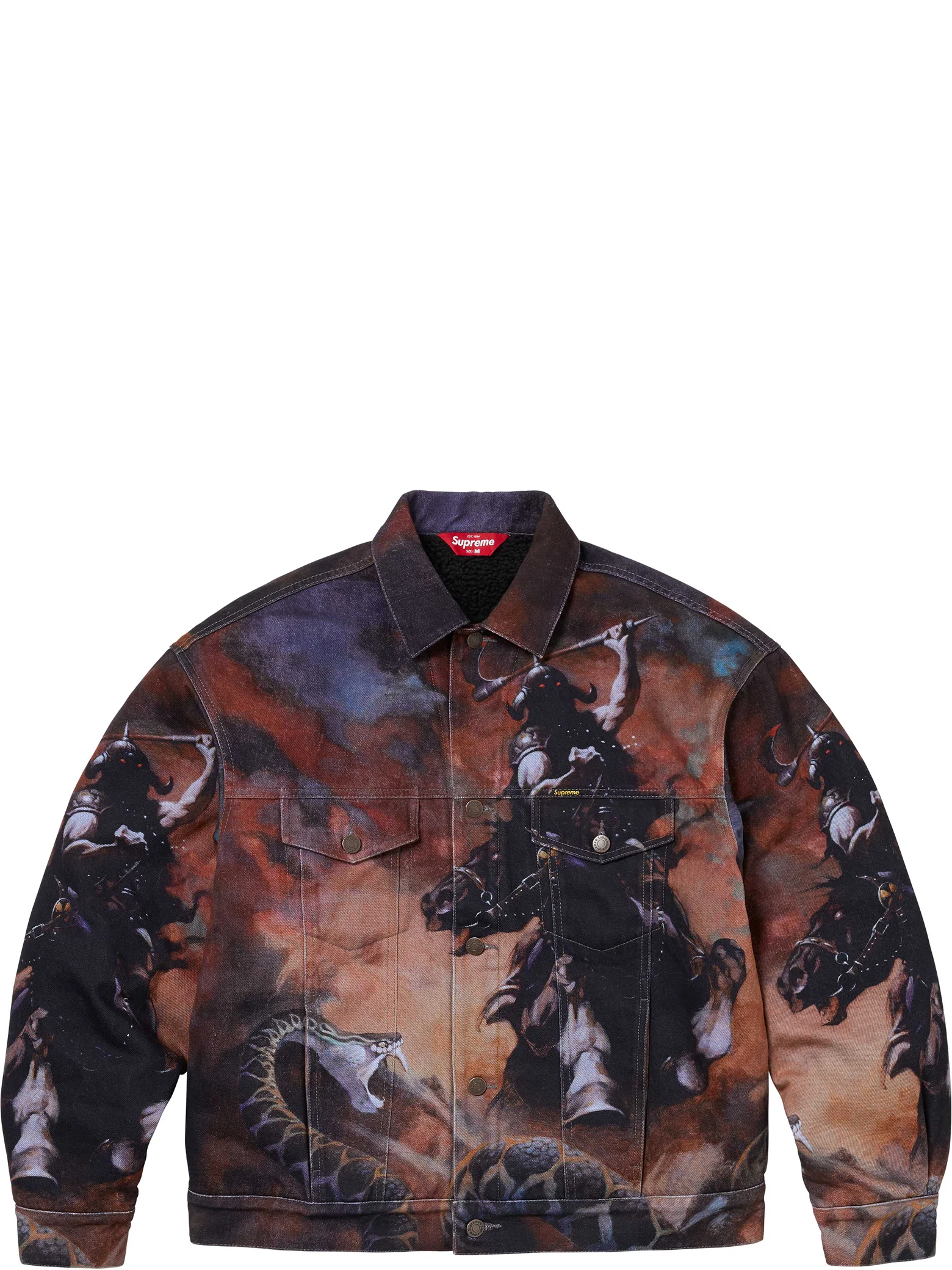 Куртки Supreme FW24 Frank Frazetta Faux Shearling Lined Trucker Jacket "Multicolor" | Farsel