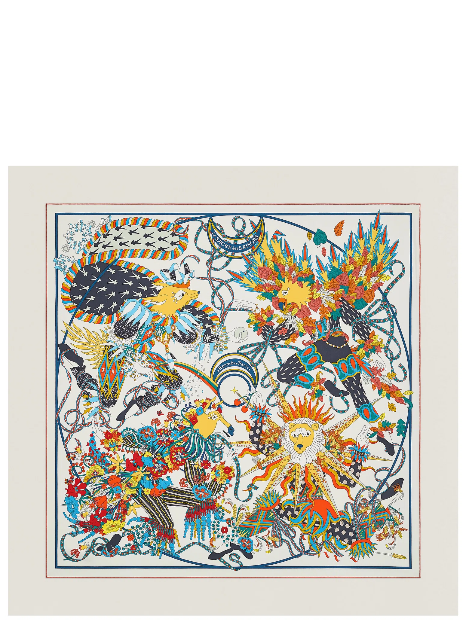 Платки Hermes Le Sacre des Saisons Scarf 90 "Craie / Jaune Soleil / Multicolore" | Farsel
