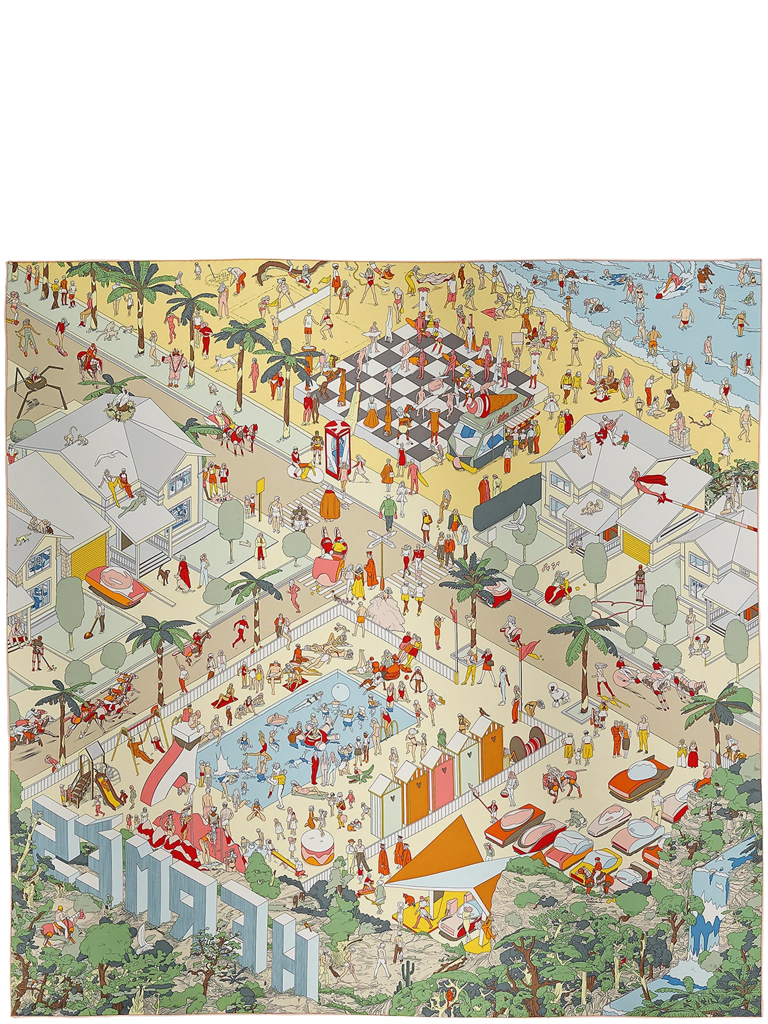 Платки Hermes Hermes On The Beach Scarf 90 "Jaune Pastel / Rose / Bleu / Vert" | Farsel