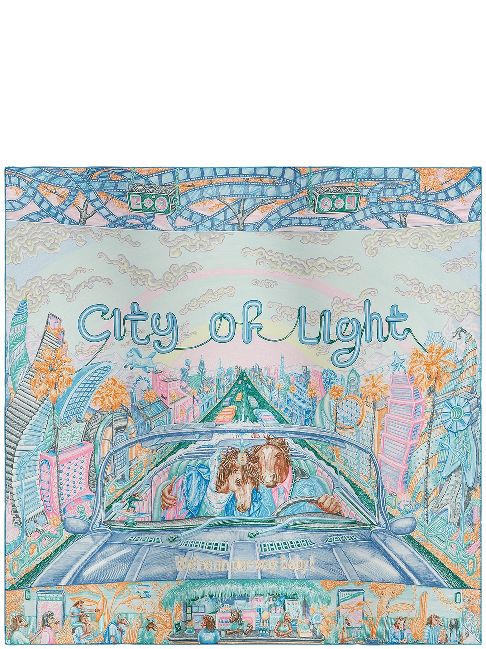 Платки Hermes City Of Light Scarf 90 "Bleu Jean / Rose / Vert Véronèse" | Farsel