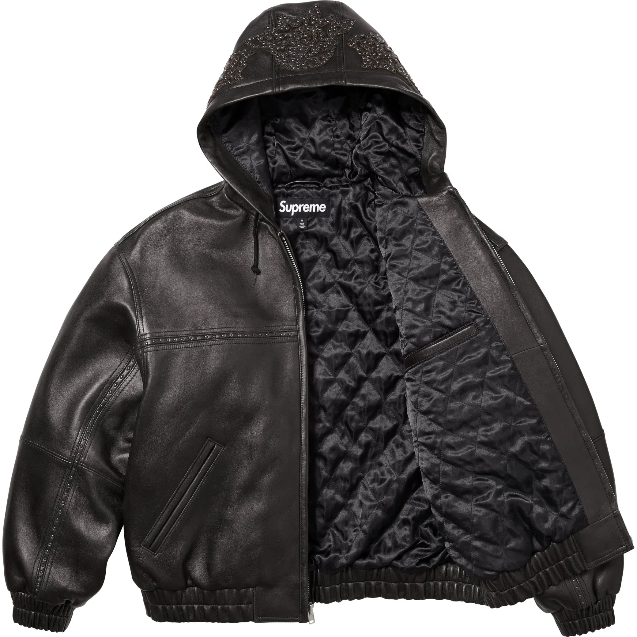  Supreme SS25 Studded Hooded Leather Jacket "Black" | Farsel