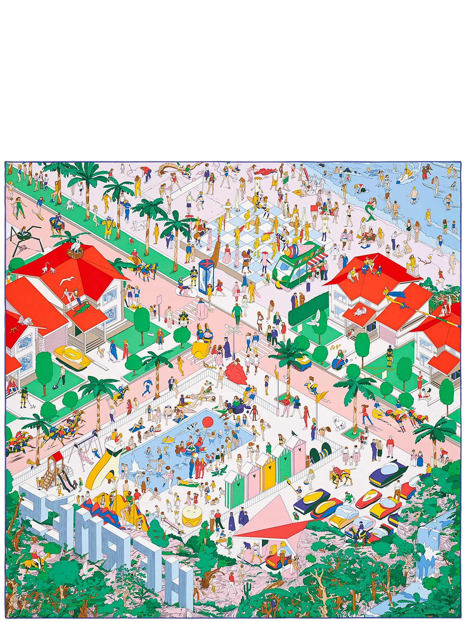 Платки Hermes Hermes On The Beach Scarf 90 "Rose / Vert / Rouge" | Farsel