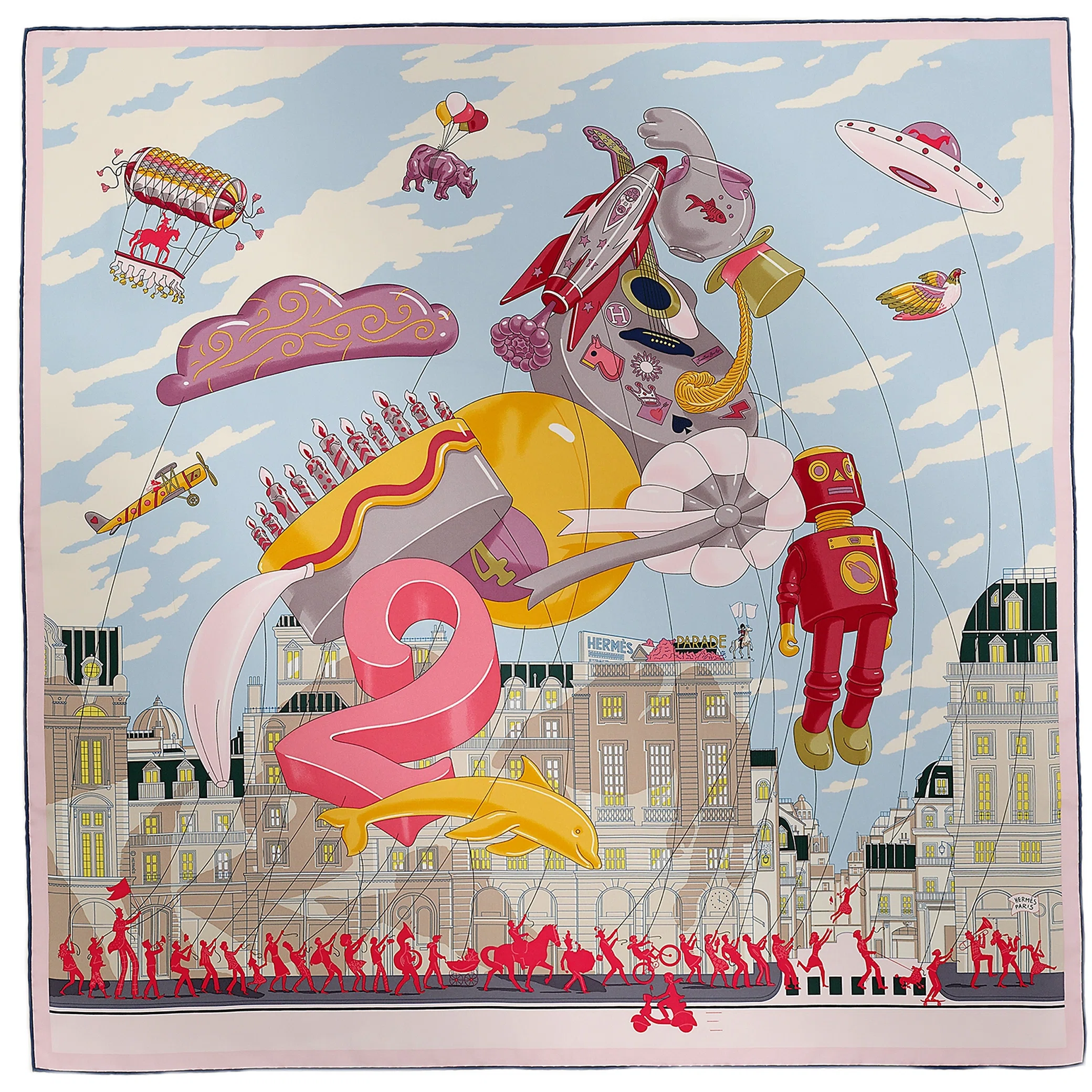 Платки Hermes Hermès Parade Scarf 90 "Bleu Ciel / Rose / Jaune D'or" | Farsel
