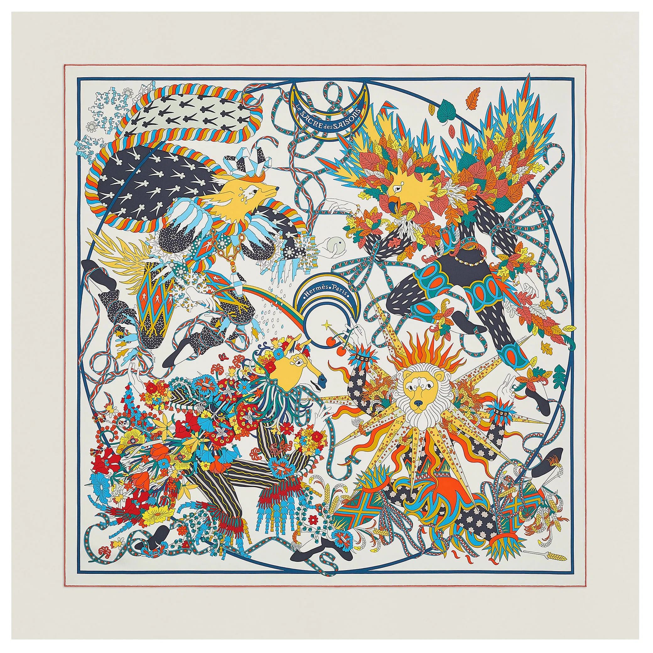 Платки Hermes Le Sacre des Saisons Scarf 90 "Craie / Jaune Soleil / Multicolore" | Farsel