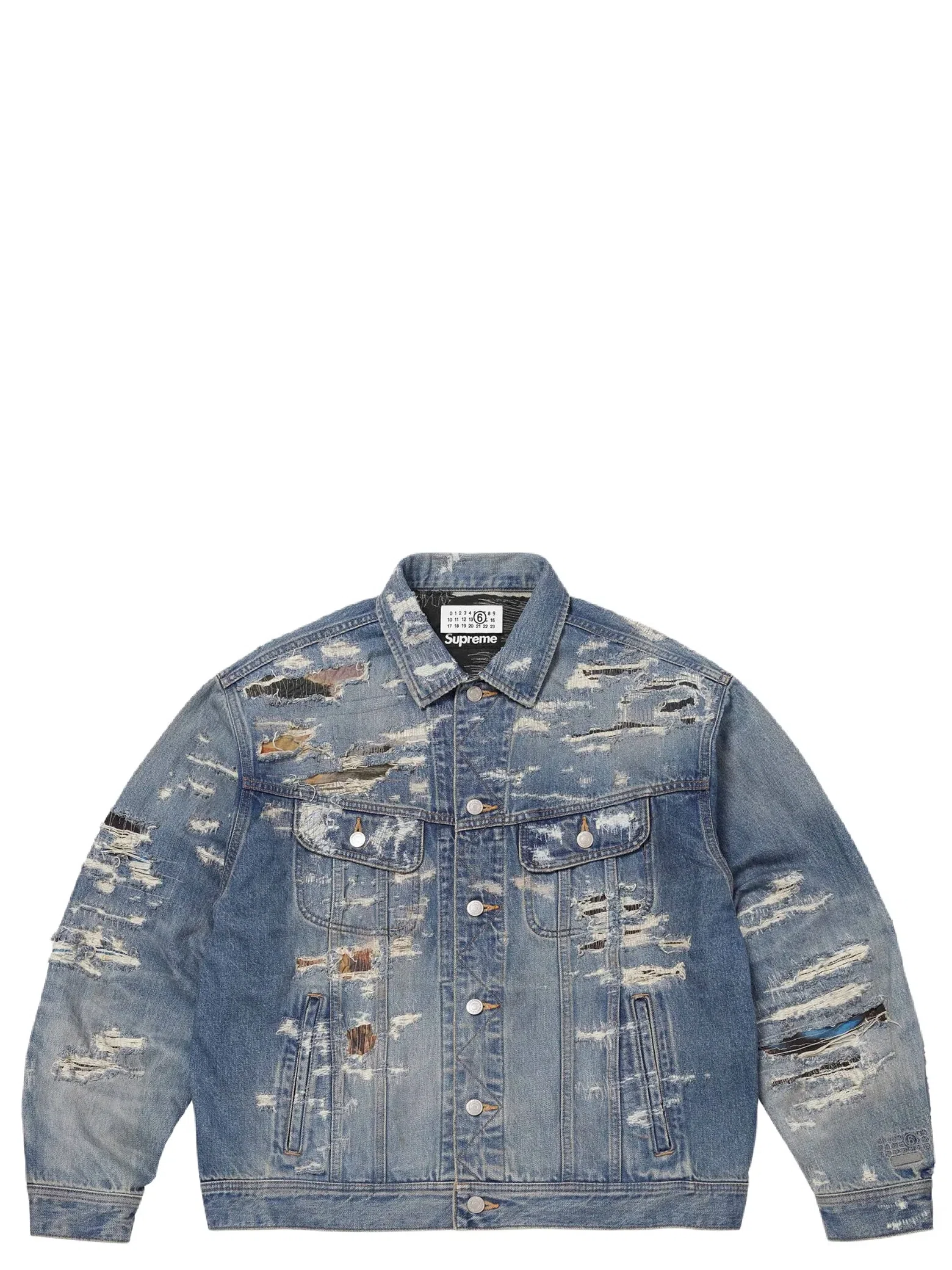 Куртки Supreme SS26 MM6 Maison Margiela x Distressed Selvedge Denim Trucker Jacket "Washed Indigo" | Farsel