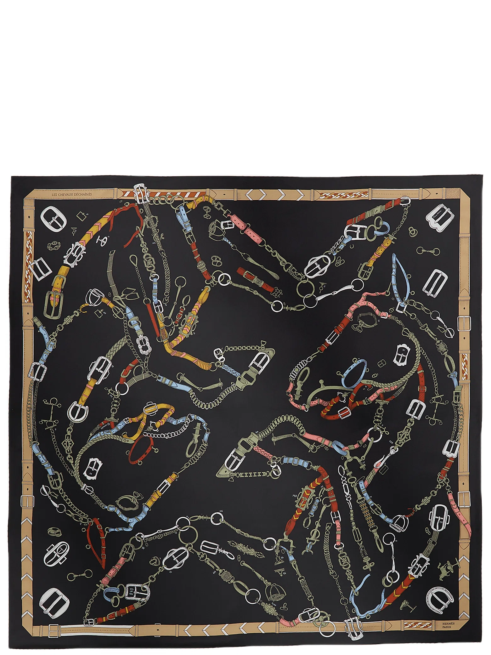 Платки Hermes Les Chevaux Dechaines Scarf 90 "Noir / Kaki / Gris" | Farsel