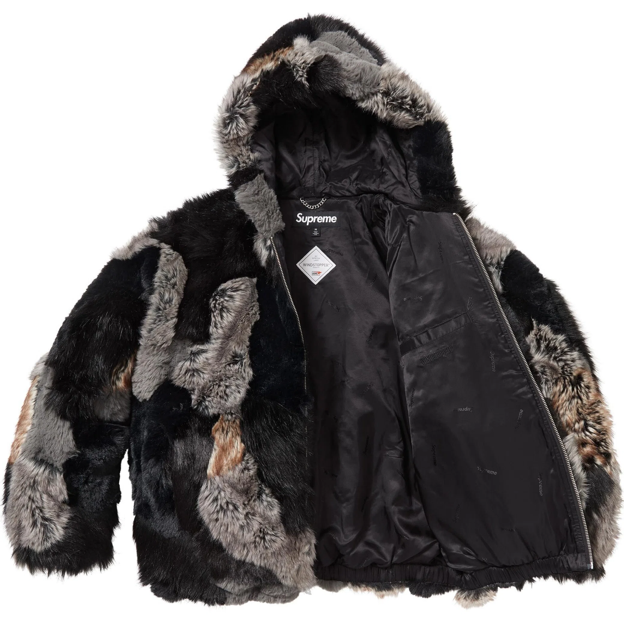 Куртки Supreme FW25 Patchwork WINDSTOPPER Hooded Faux Fur Jacket "Black" | Farsel