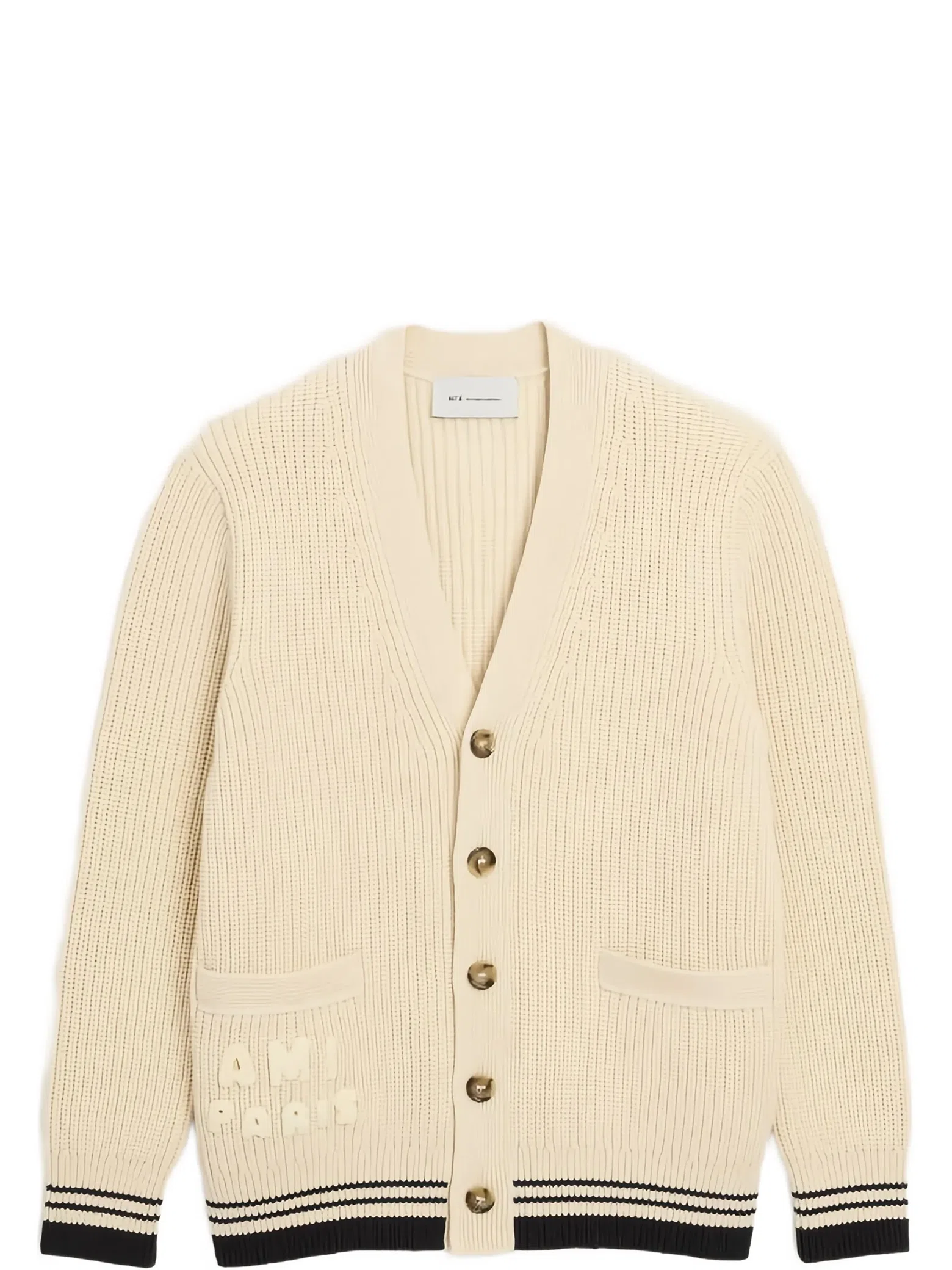 Кардиганы Ami Paris Ribbed Wool Cardigan "Cream White" | Farsel