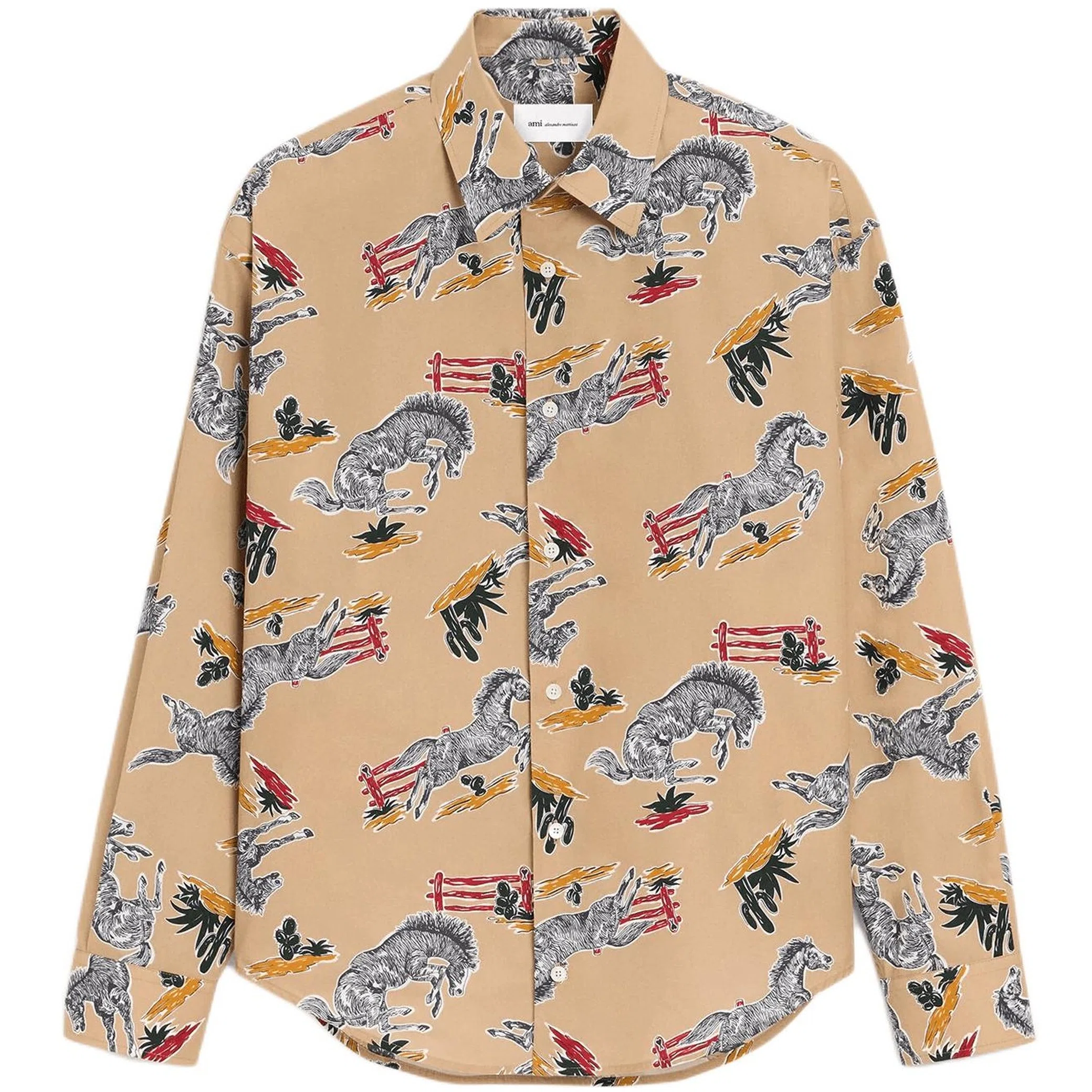 Рубашки Ami Paris Cotton Boxy Shirt With Horse Print "Camel" | Farsel