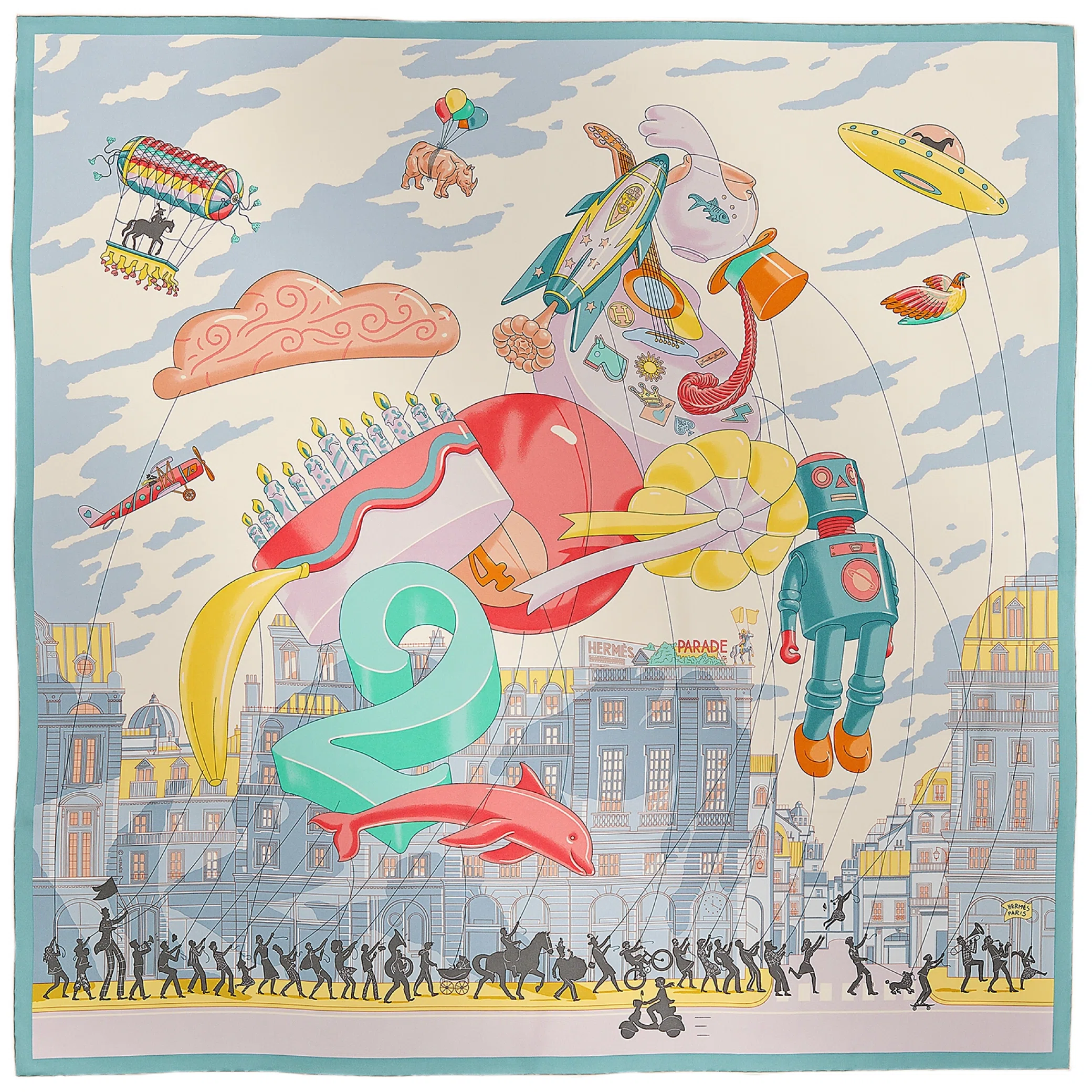 Платки Hermes Hermès Parade Scarf 90 "Rose Pâle / Jaune Vif / Multicolore" | Farsel