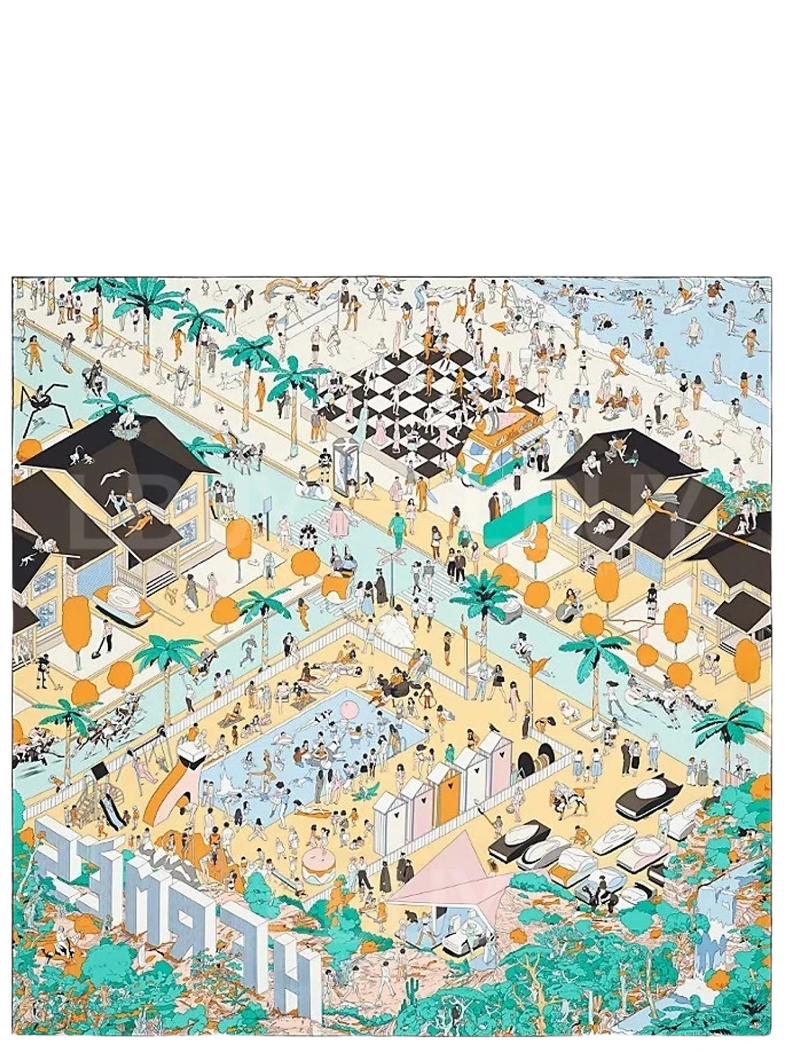 Платки Hermes Hermes On The Beach Scarf 90 "Crème Menthol Ébène" | Farsel