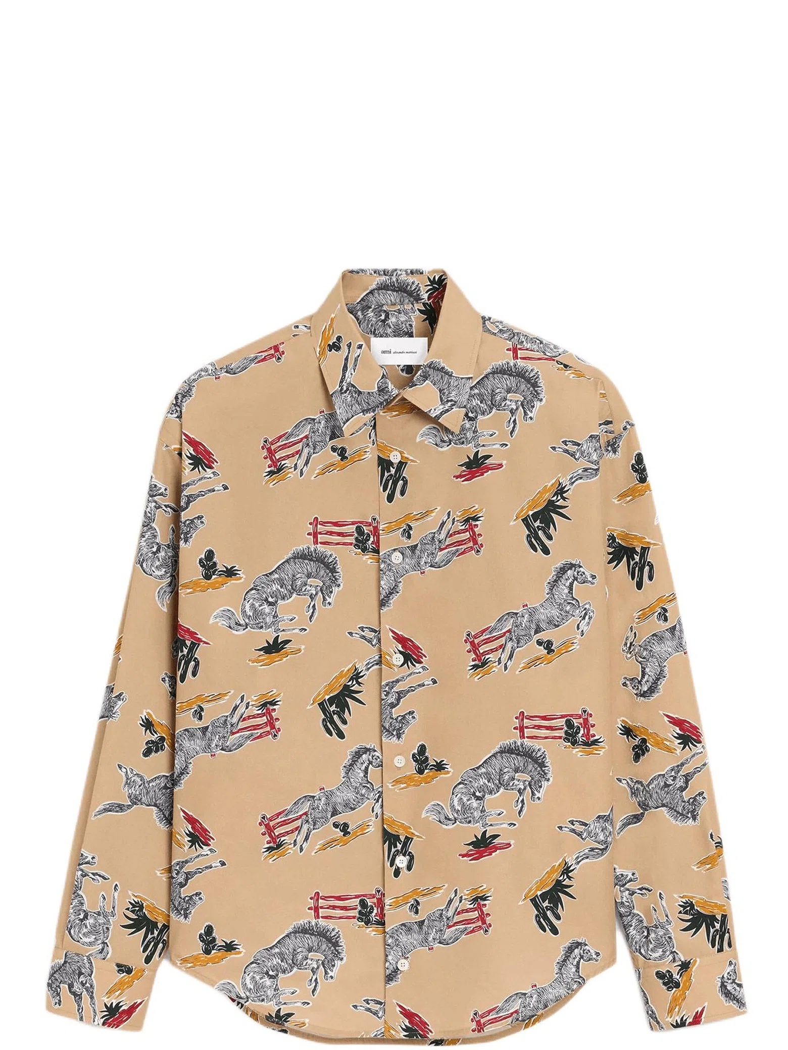 Рубашки Ami Paris Cotton Boxy Shirt With Horse Print "Camel" | Farsel