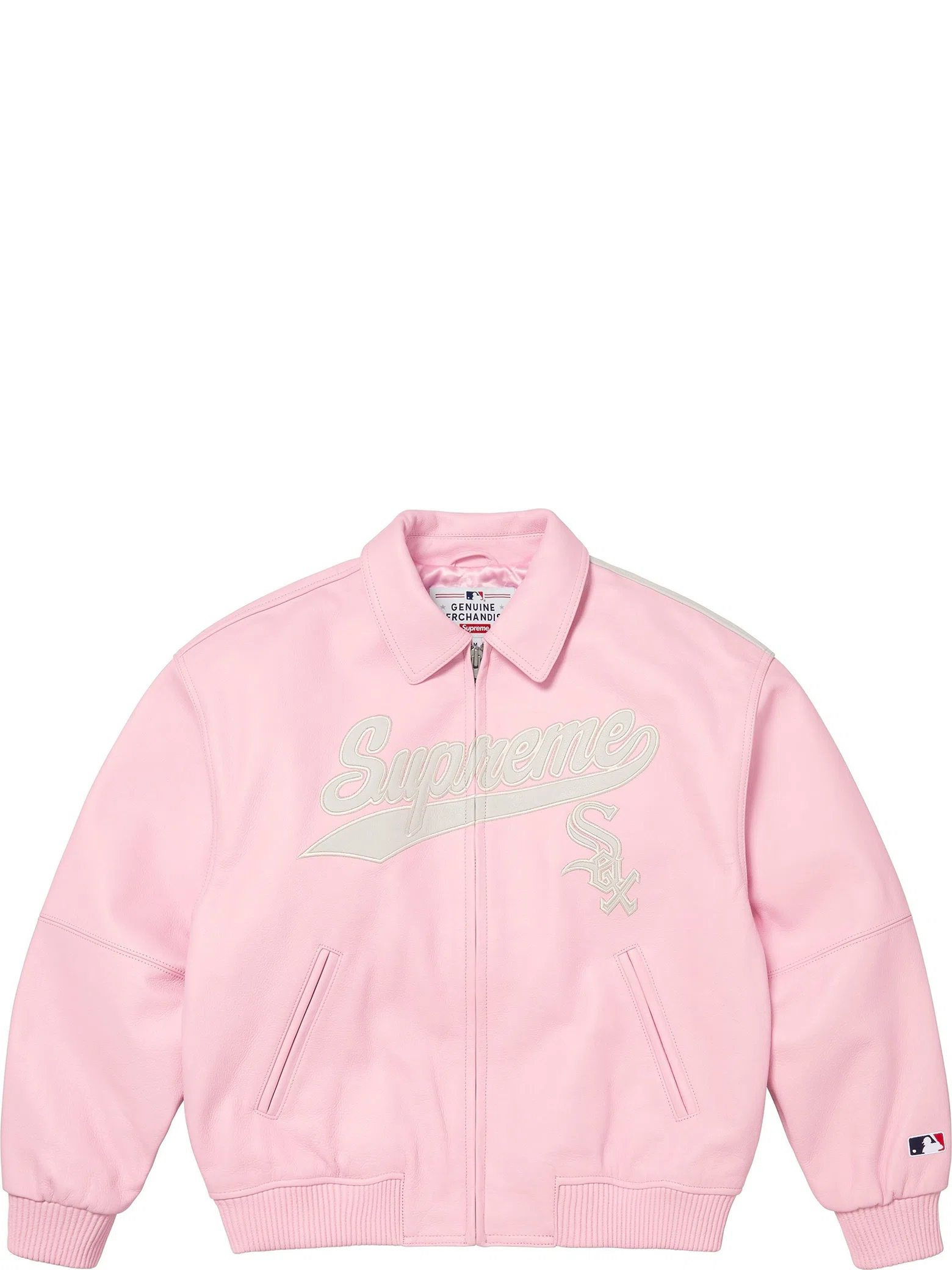 Куртки Supreme FW25 Chicago White Sox Leather Varsity Jacket "Pink" | Farsel