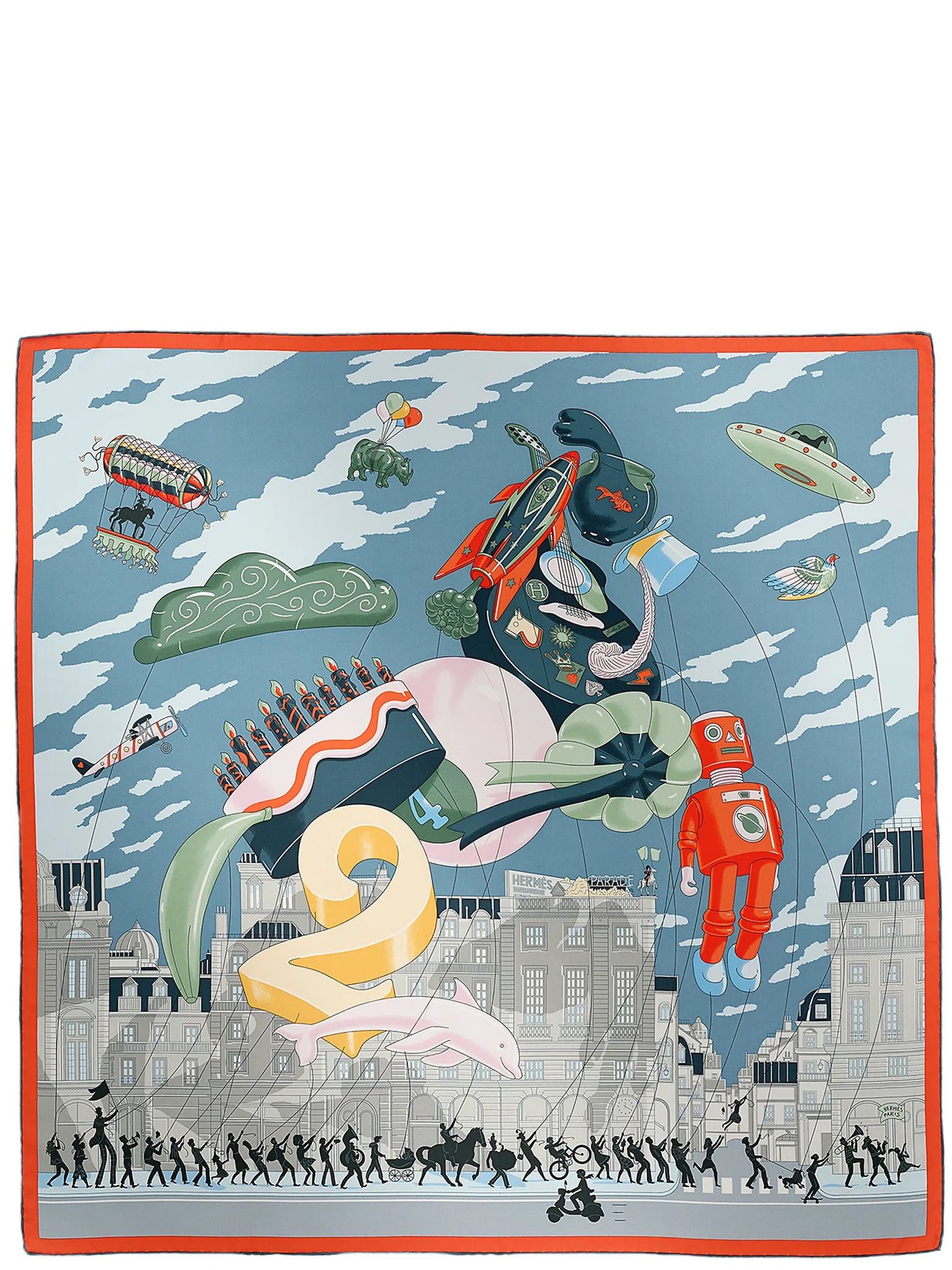 Платки Hermes Hermès Parade Scarf 90 "Gris Bleuté / Vert Amande / Orange" | Farsel