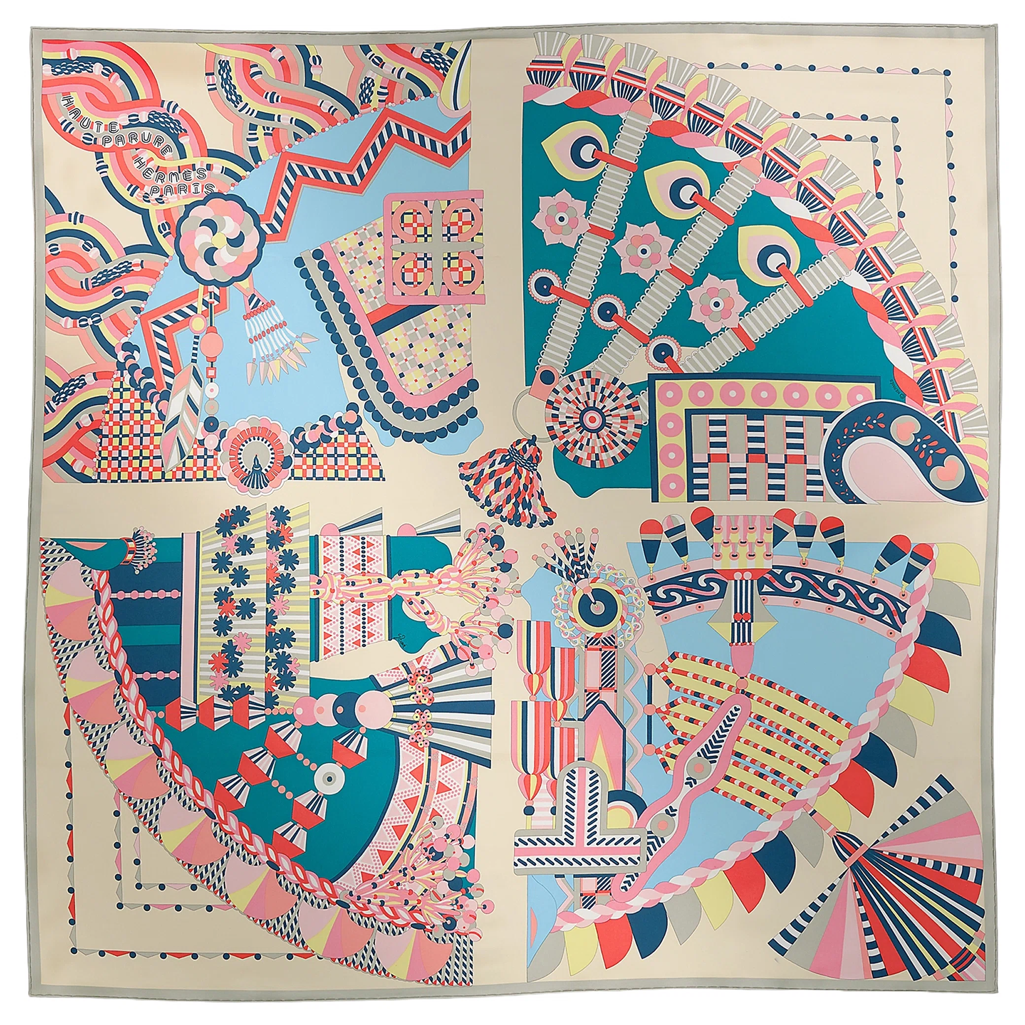 Платки Hermes Haute Parure Scarf 90 "Crème / Rose / Bleu" | Farsel