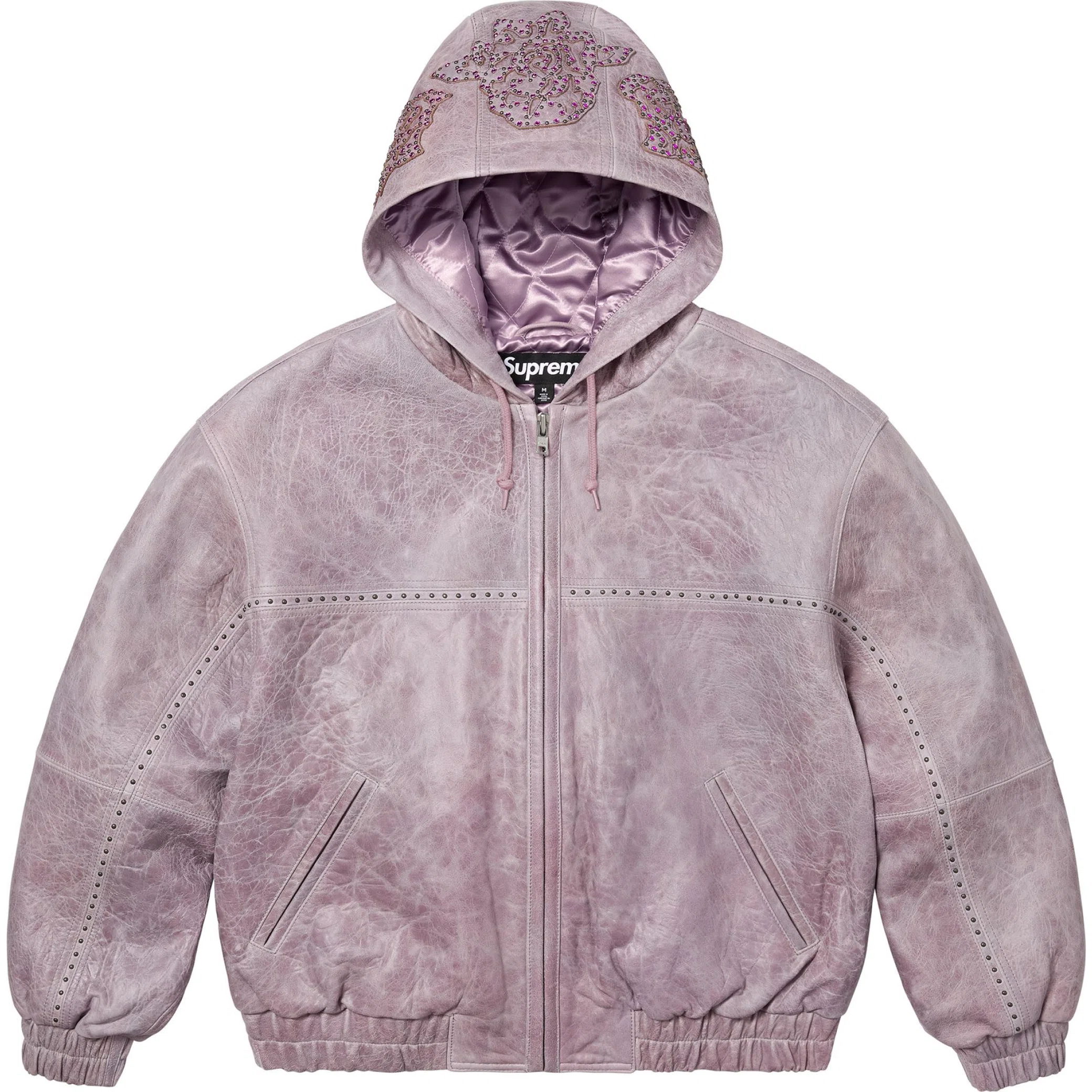 Куртки Supreme SS25 Studded Hooded Leather Jacket "Lilac" | Farsel